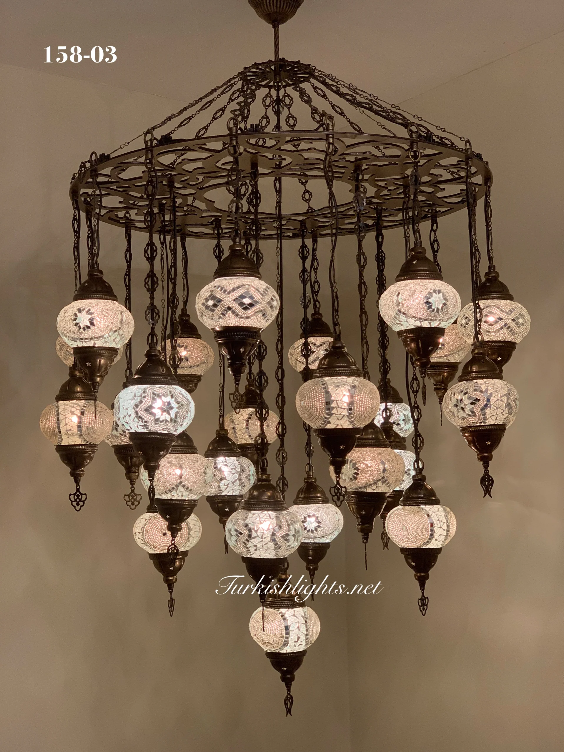 Turkish Mosaic Chandelier 25 Medium Globes ID: LZ25M-WHITE