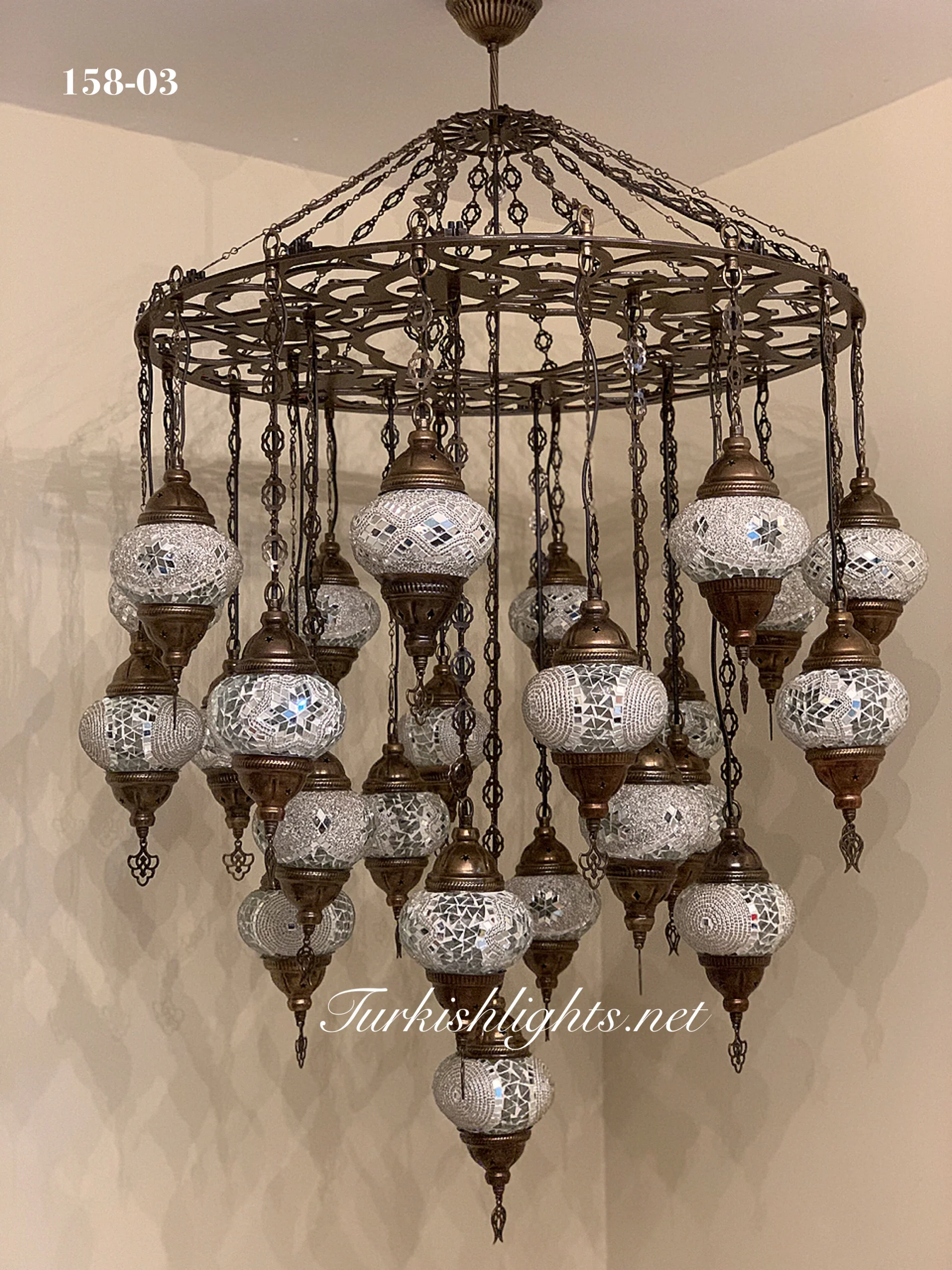 Turkish Mosaic Chandelier 25 Medium Globes ID: LZ25M-WHITE - Image 2