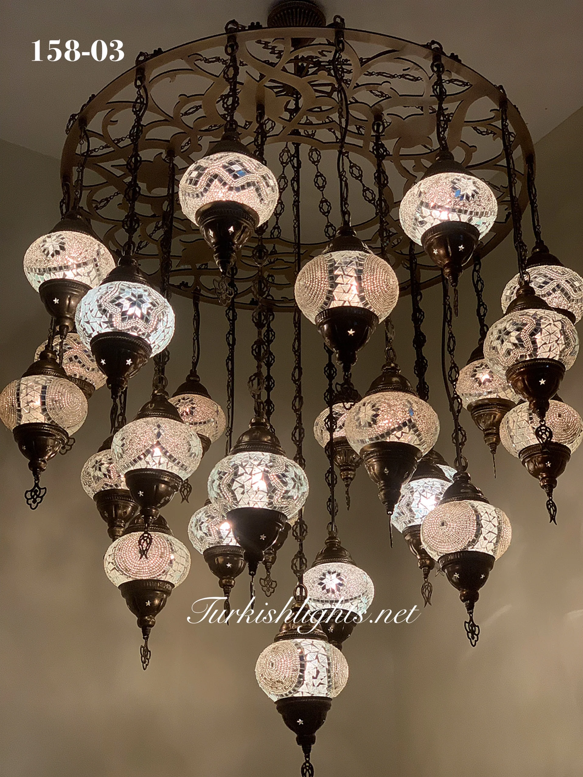 Turkish Mosaic Chandelier 25 Medium Globes ID: LZ25M-WHITE - Image 3