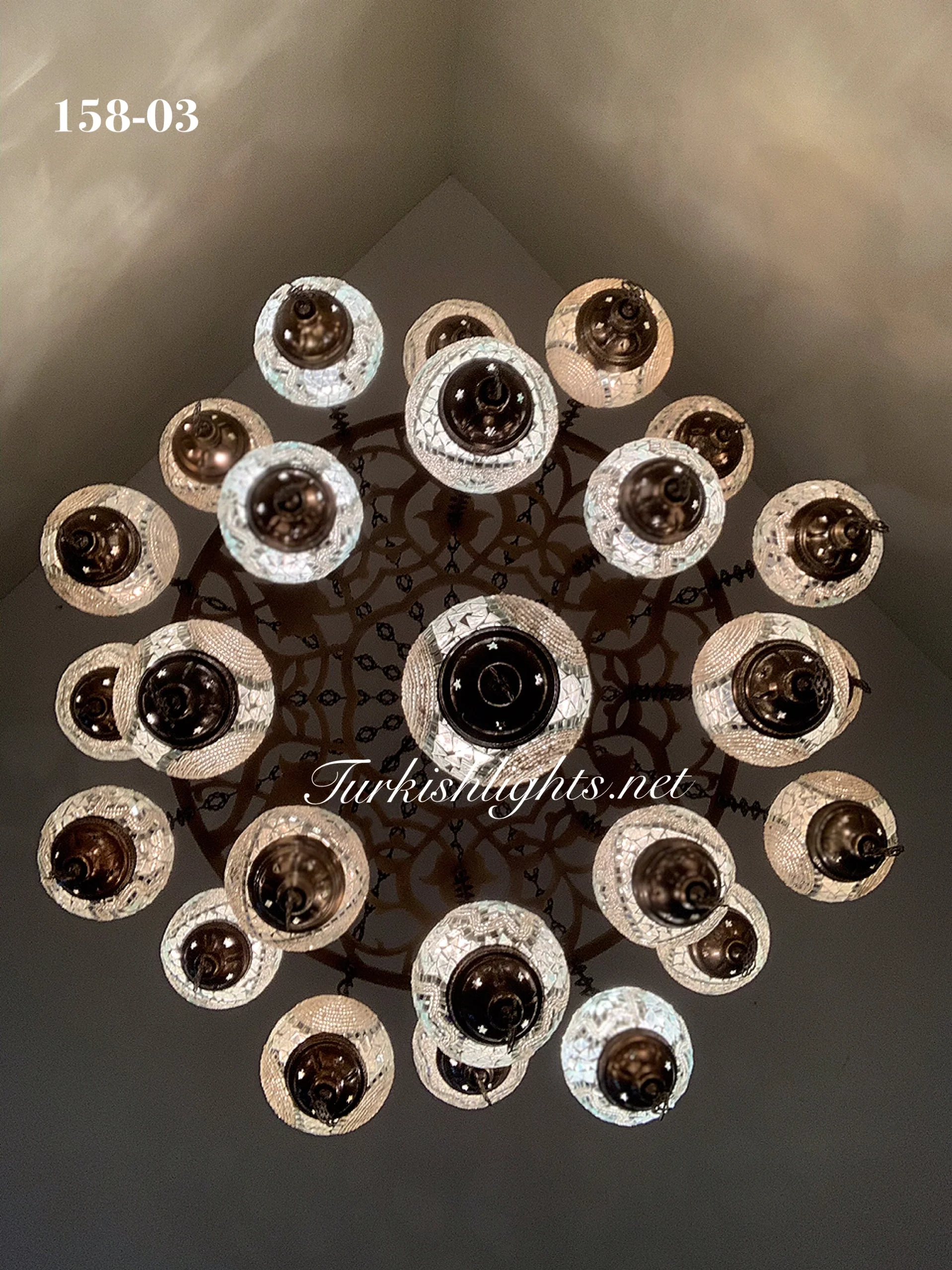 Turkish Mosaic Chandelier 25 Medium Globes ID: LZ25M-WHITE - Image 4