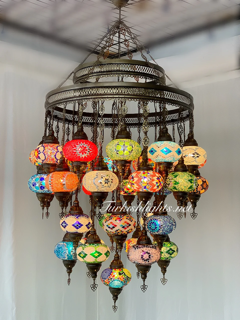 Turkish Mosaic Chandelier With 37 Large Globes ,ID: 144