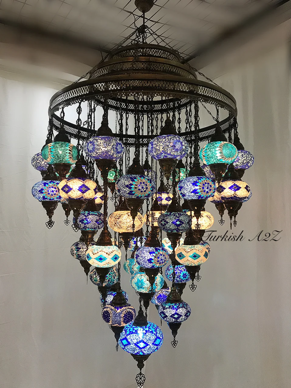 Turkish Mosaic Chandelier 51 Large Globes ID: LZ51L-3