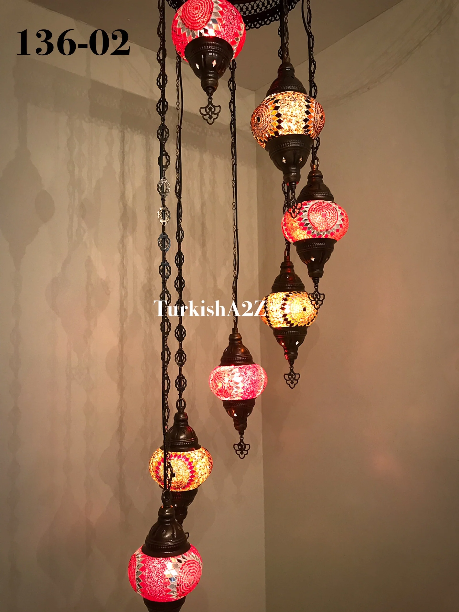 Turkish Mosaic Chandelier with 7 Medium - BALL(Swag Cable Option),ID: 136
