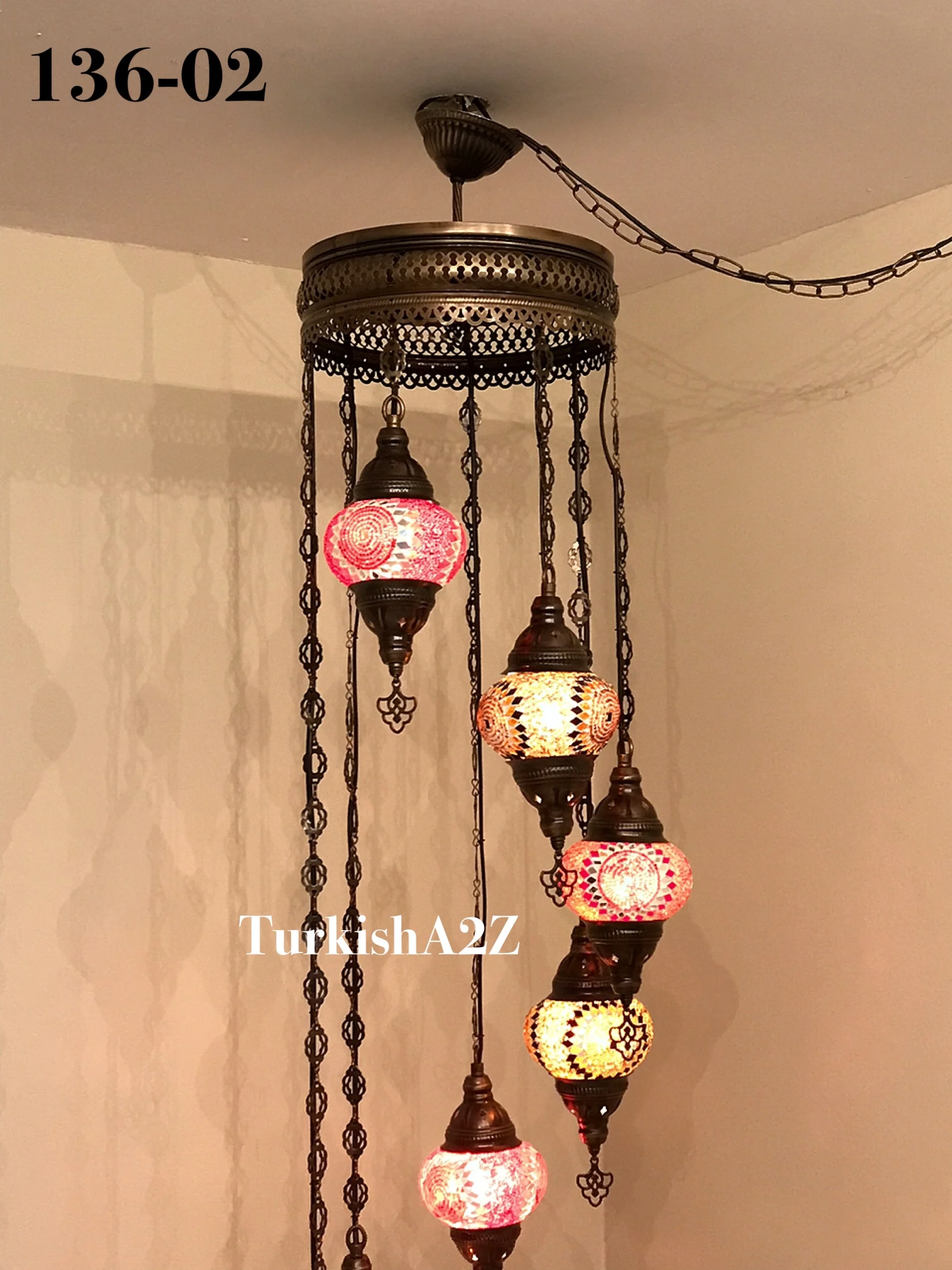 Turkish Mosaic Chandelier with 7 Medium - BALL(Swag Cable Option),ID: 136 - Image 4