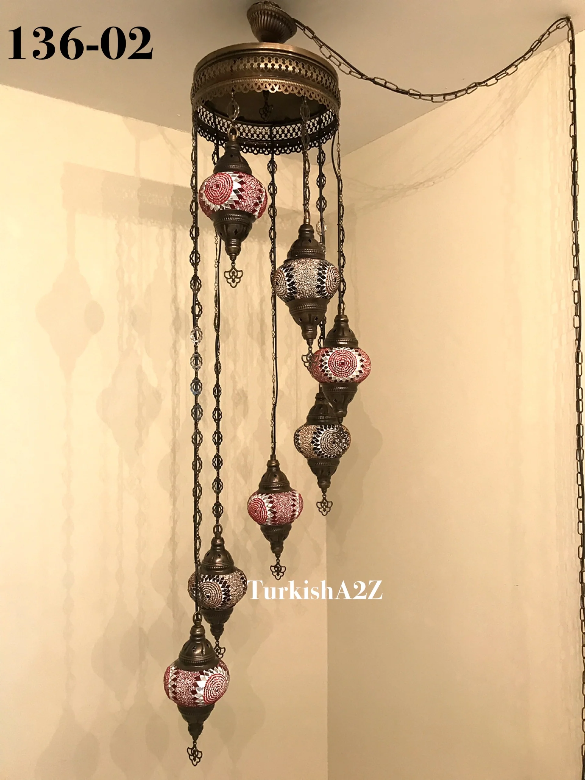 Turkish Mosaic Chandelier with 7 Medium - BALL(Swag Cable Option),ID: 136 - Image 5