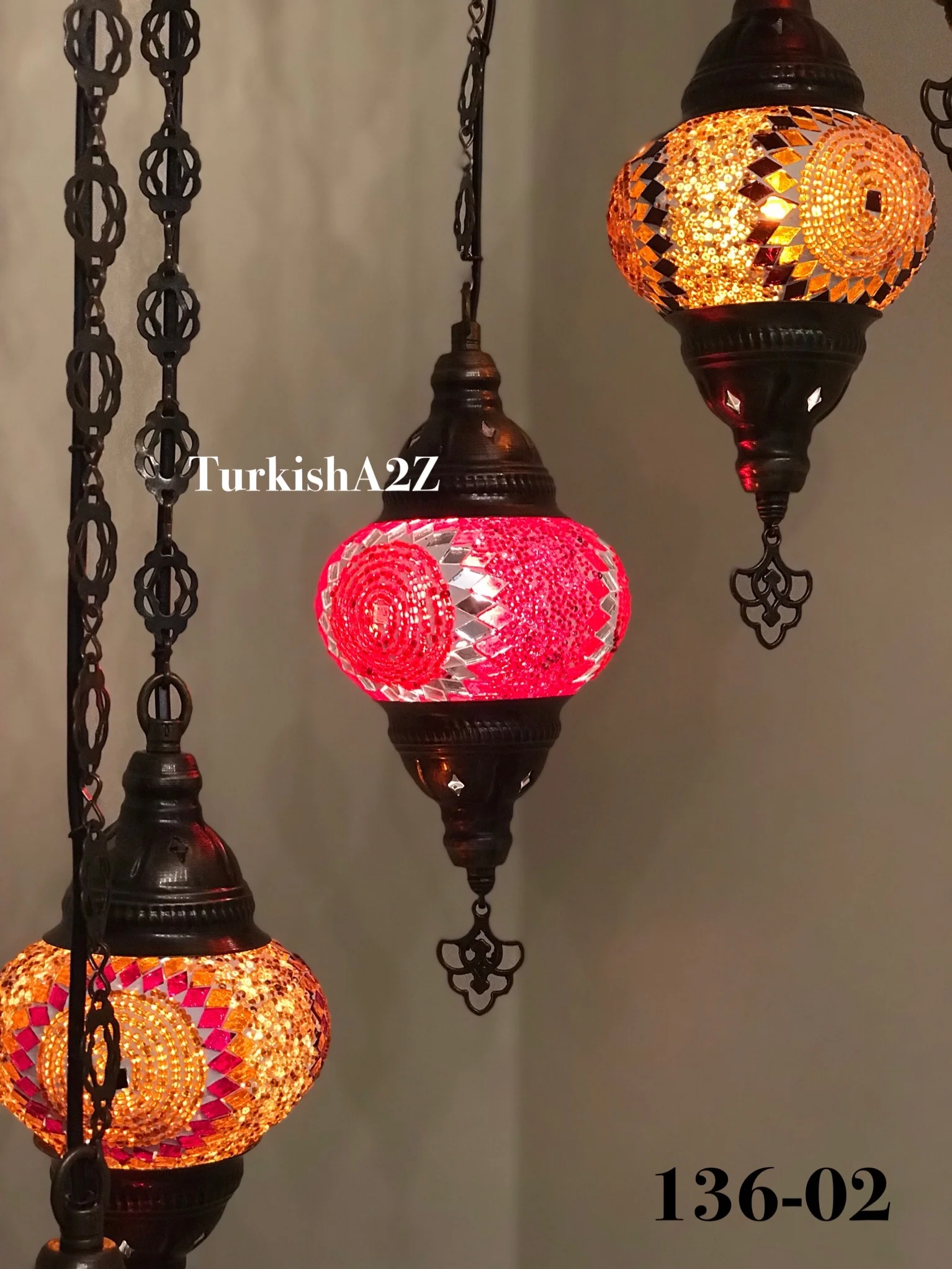 Turkish Mosaic Chandelier with 7 Medium - BALL(Swag Cable Option),ID: 136 - Image 7