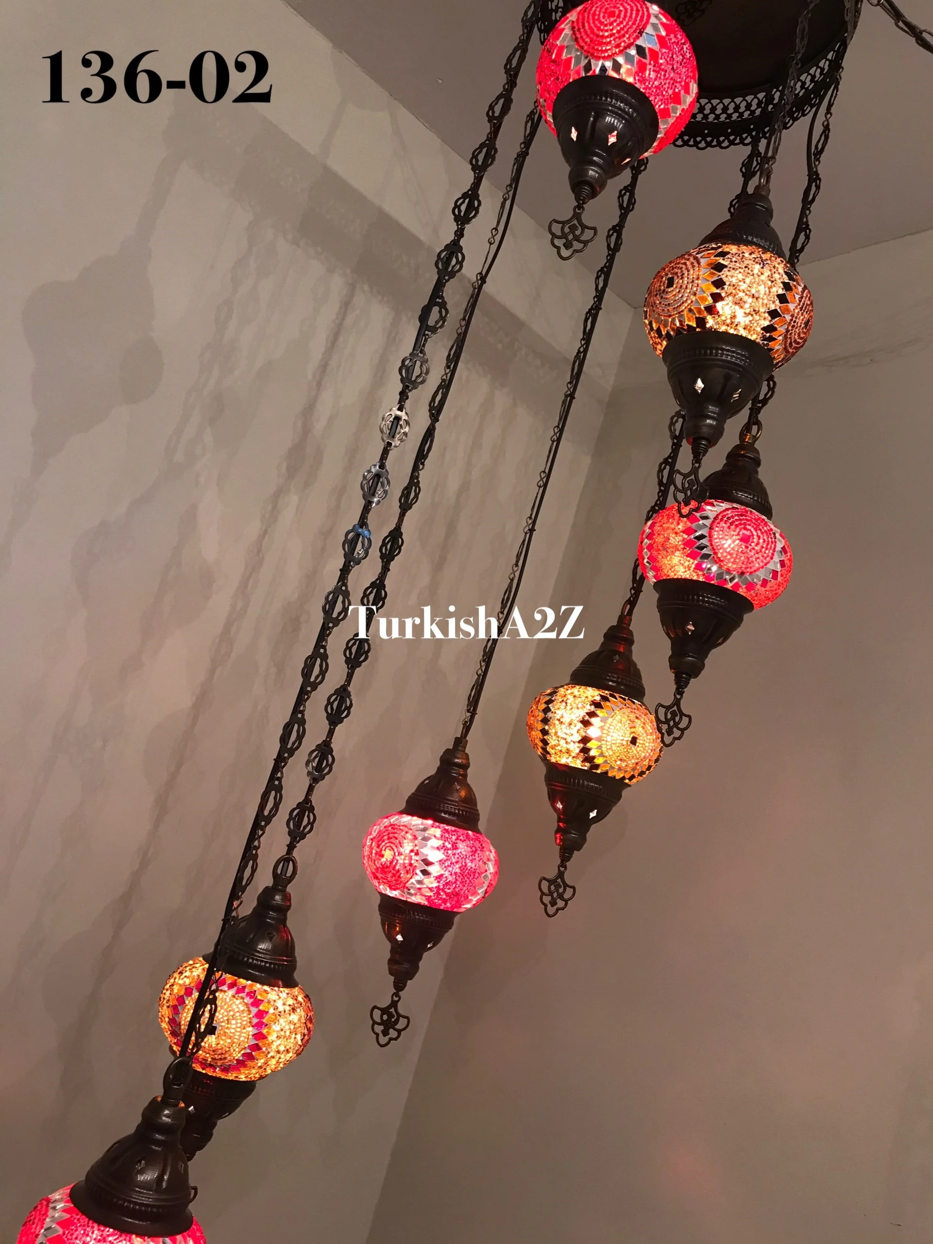 Turkish Mosaic Chandelier with 7 Medium - BALL(Swag Cable Option),ID: 136 - Image 8