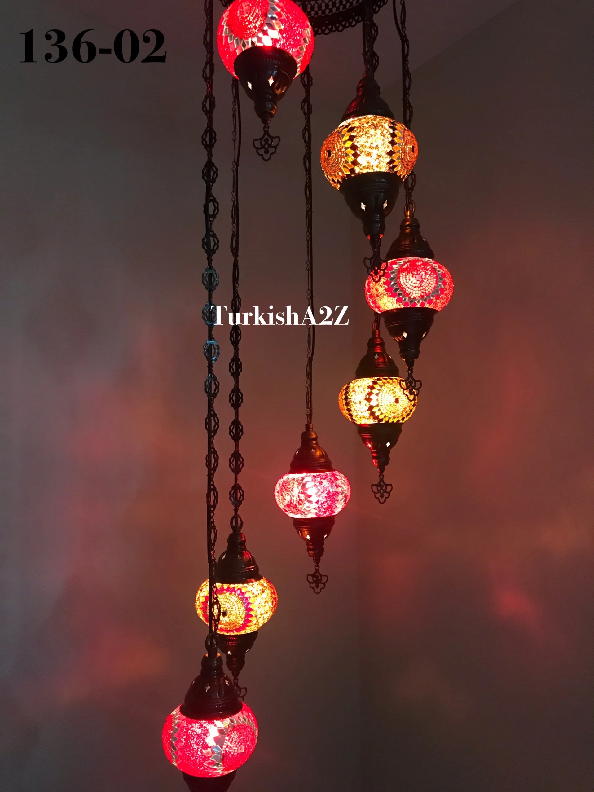 Turkish Mosaic Chandelier with 7 Medium - BALL(Swag Cable Option),ID: 136 - Image 9