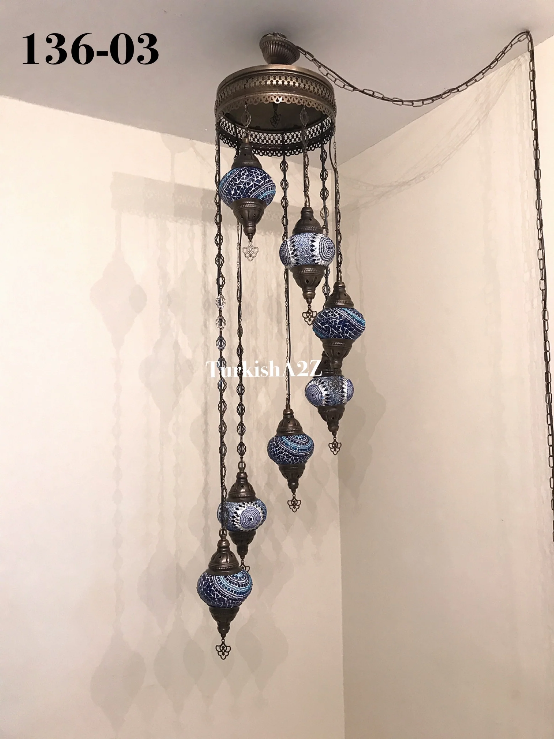 Turkish Mosaic Chandelier with 7 Medium - BALL(Swag Cable Option),ID: 136 - Image 2