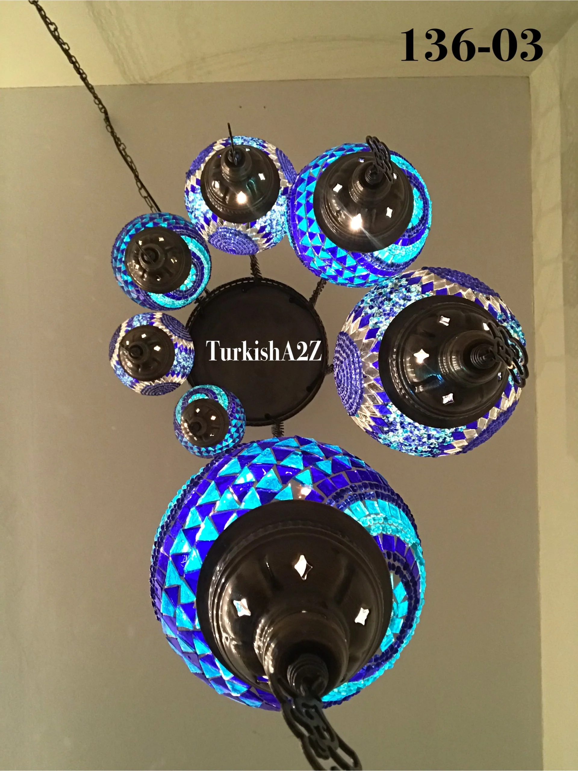 Turkish Mosaic Chandelier with 7 Medium - BALL(Swag Cable Option),ID: 136 - Image 5