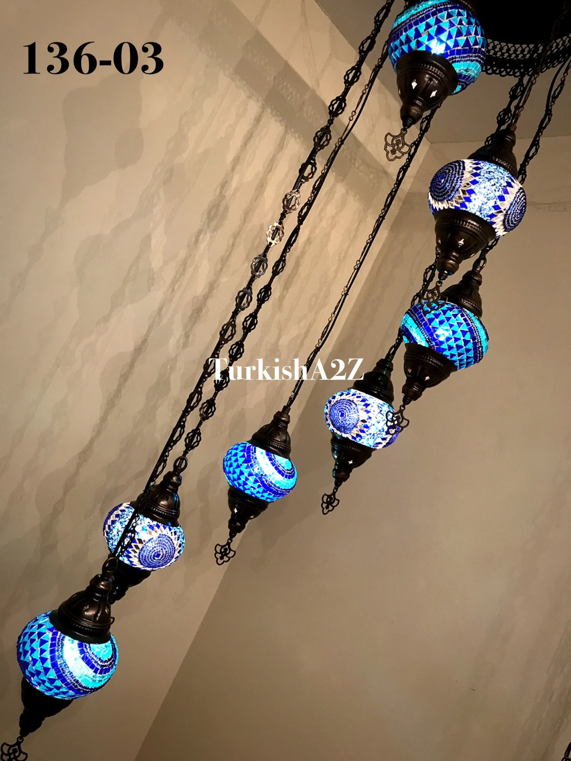 Turkish Mosaic Chandelier with 7 Medium - BALL(Swag Cable Option),ID: 136 - Image 6