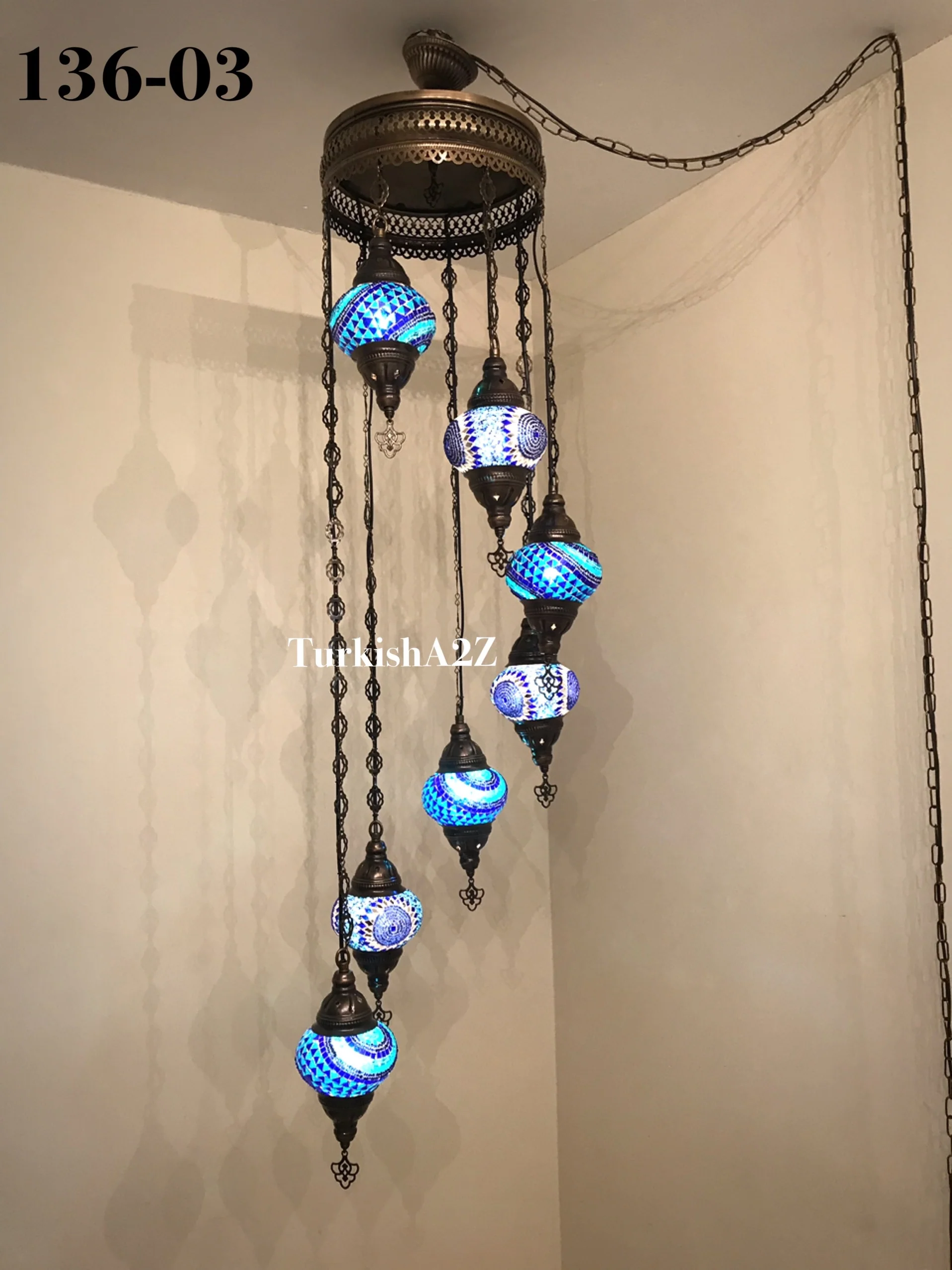 Turkish Mosaic Chandelier with 7 Medium - BALL(Swag Cable Option),ID: 136 - Image 7