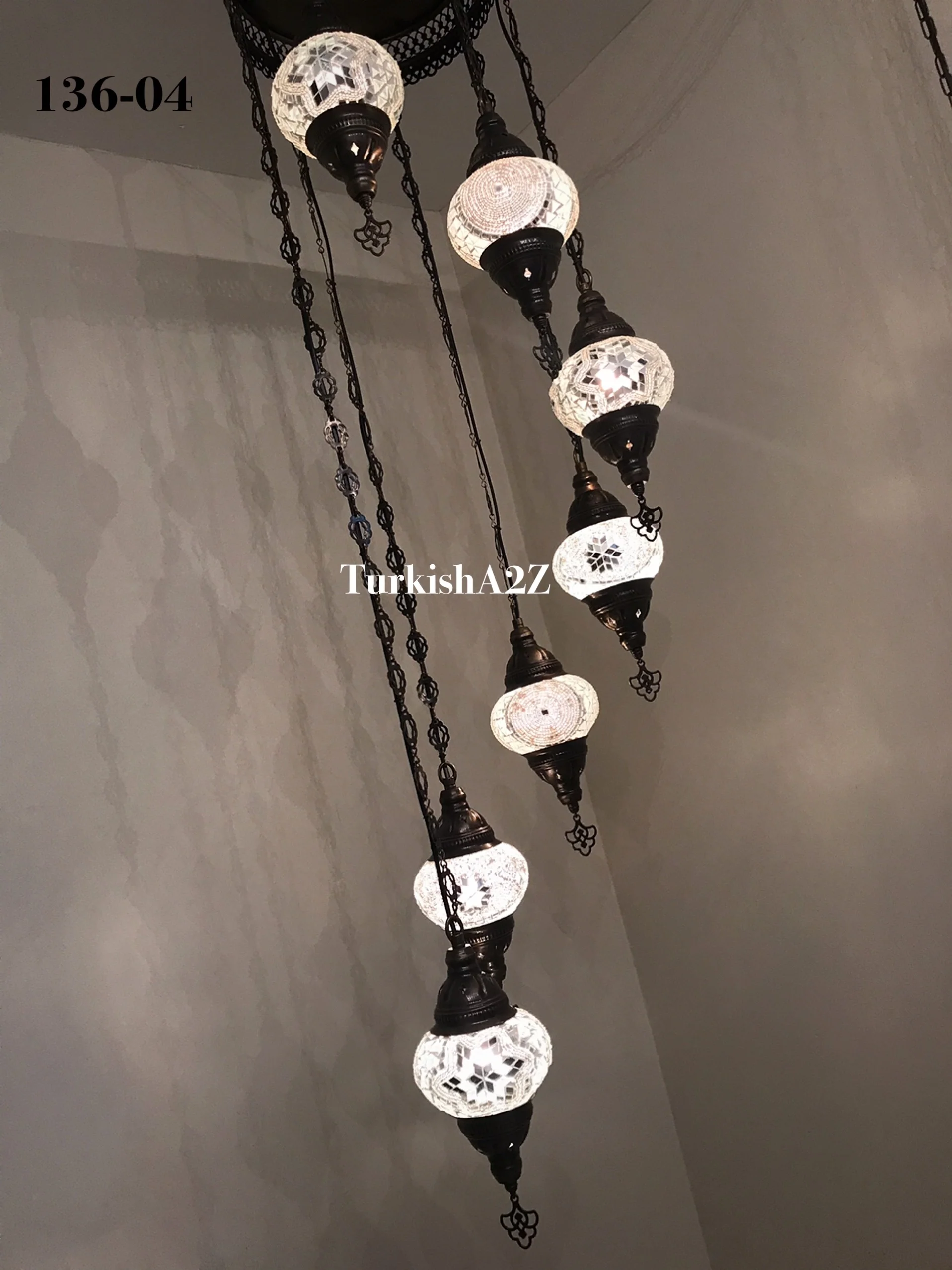Turkish Mosaic Chandelier with 7 Medium - BALL(Swag Cable Option),ID: 136 - Image 6