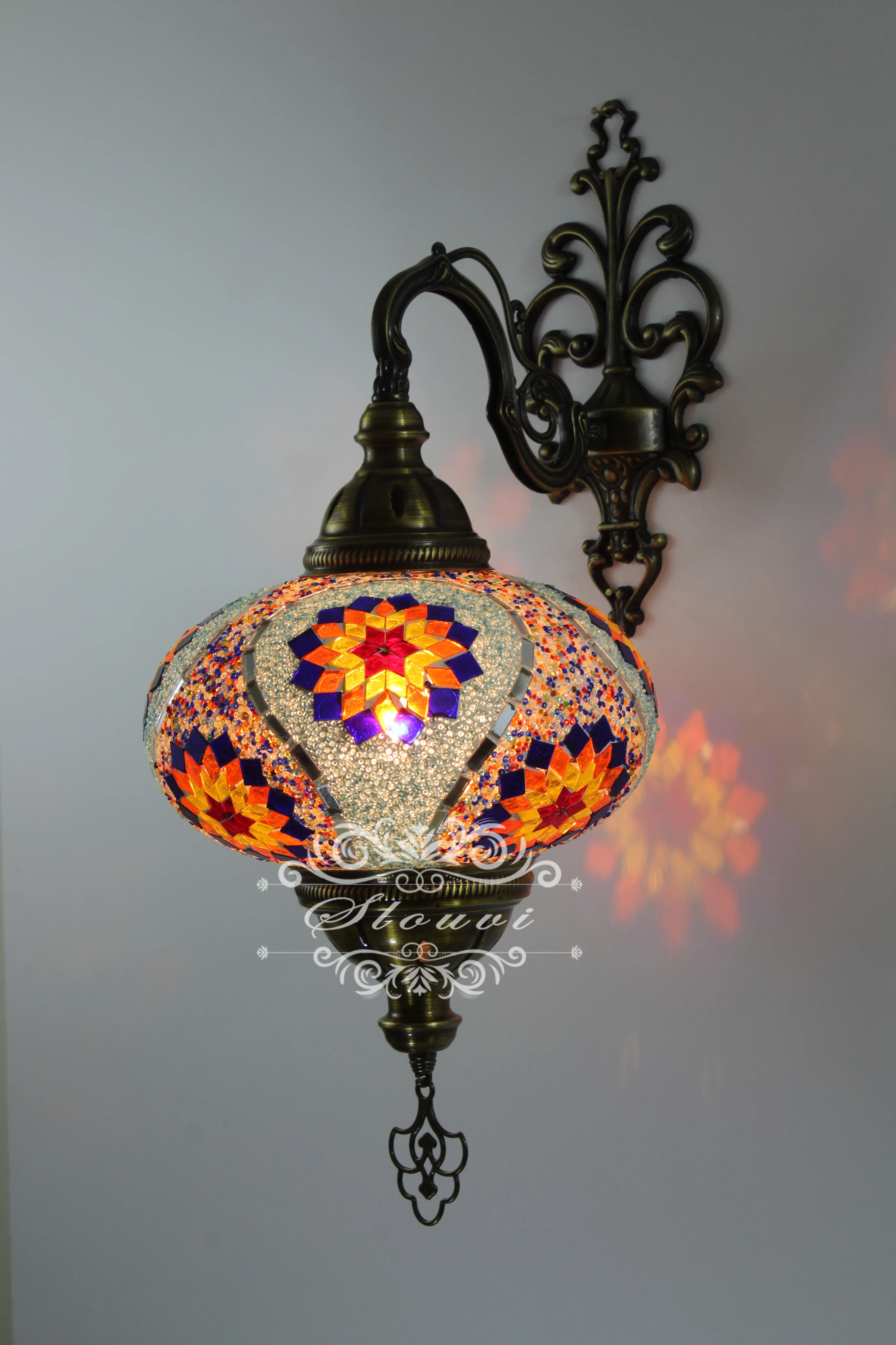 Turkish Mosaic Wall Sconce, With Extra Large Globes - Image 3