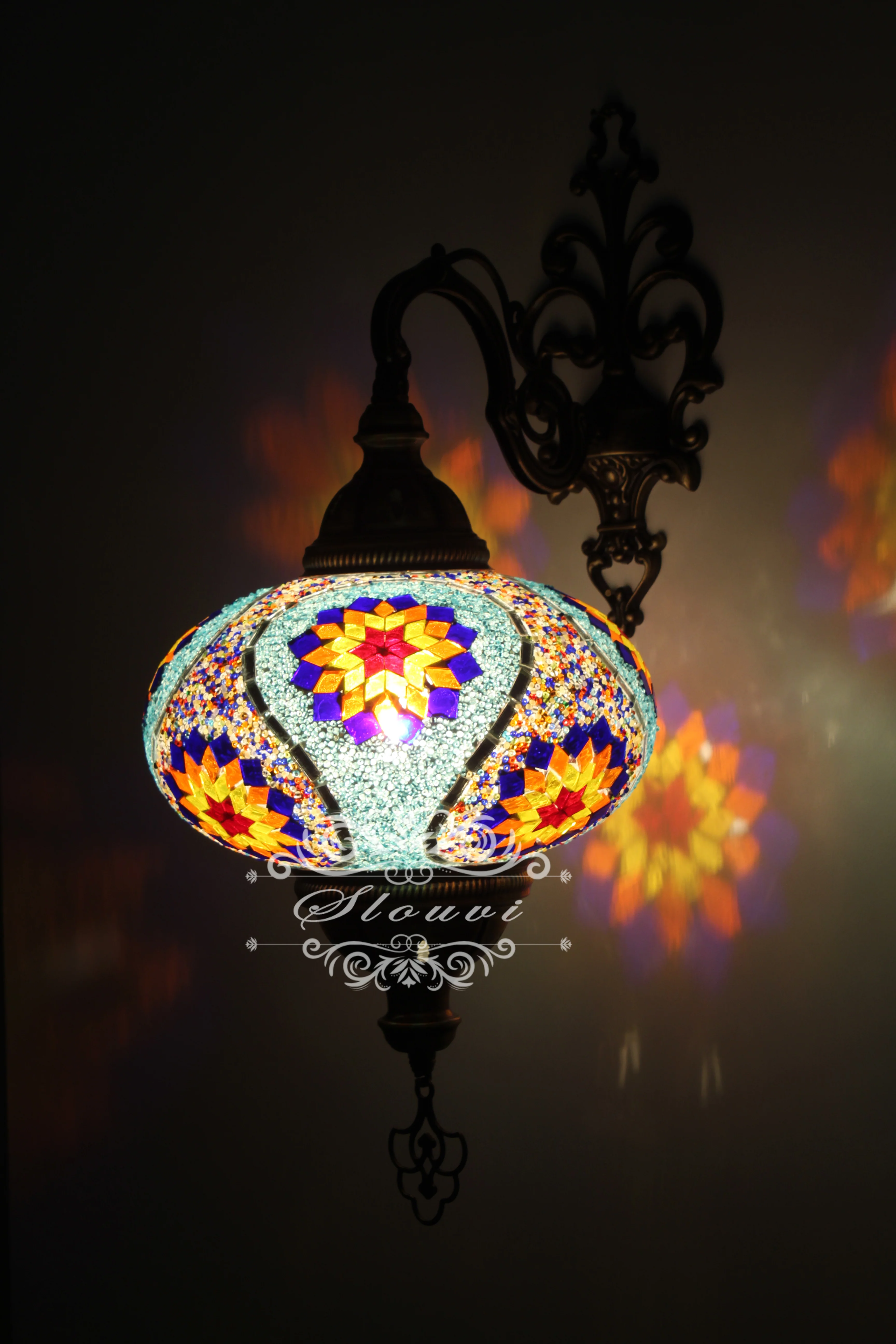 Turkish Mosaic Wall Sconce, With Extra Large Globes - Image 5