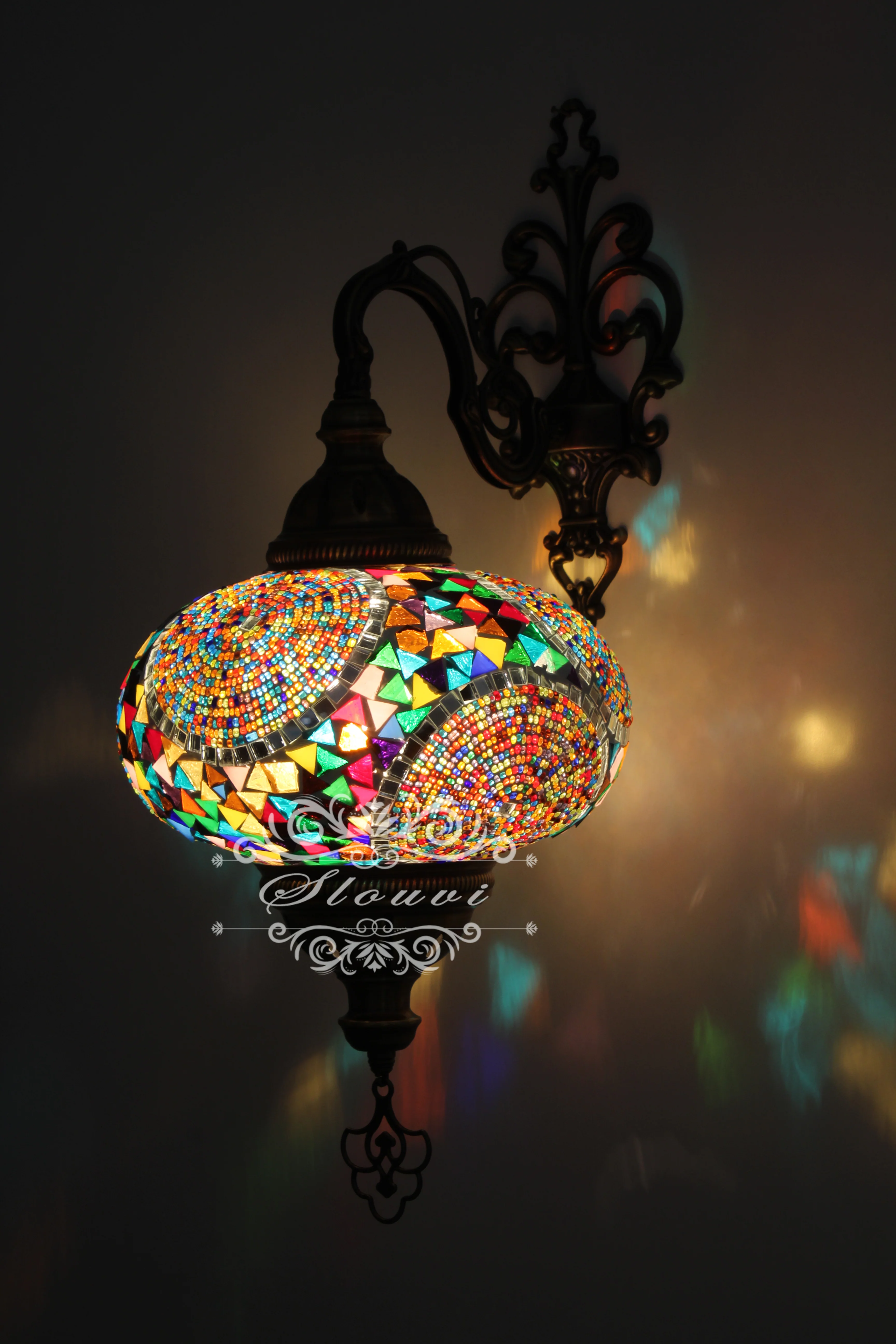 Turkish Mosaic Wall Sconce, With Extra Large Globes - Image 3