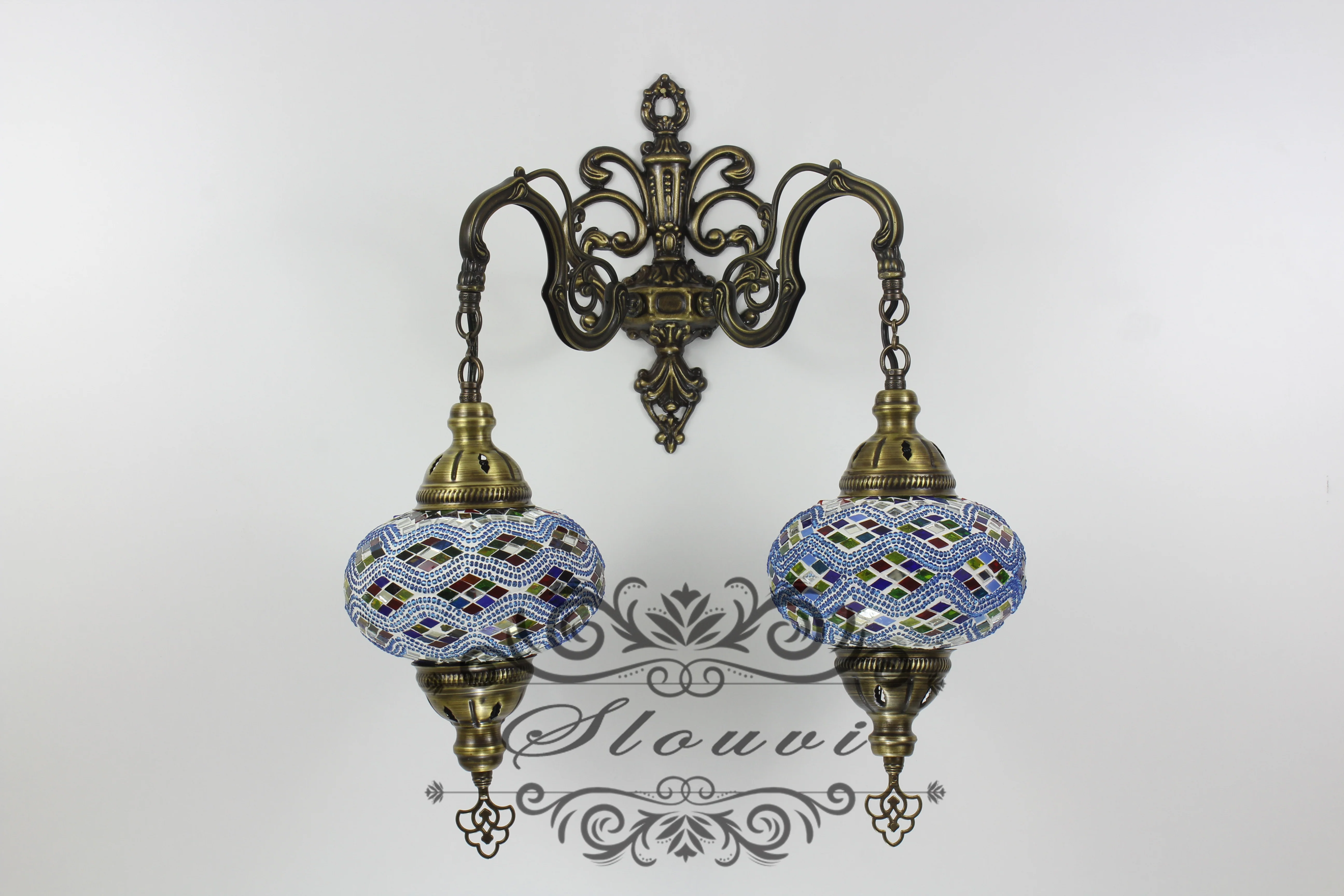 Turkish Mosaic Double Wall Sconce, With Large Globes - Image 3