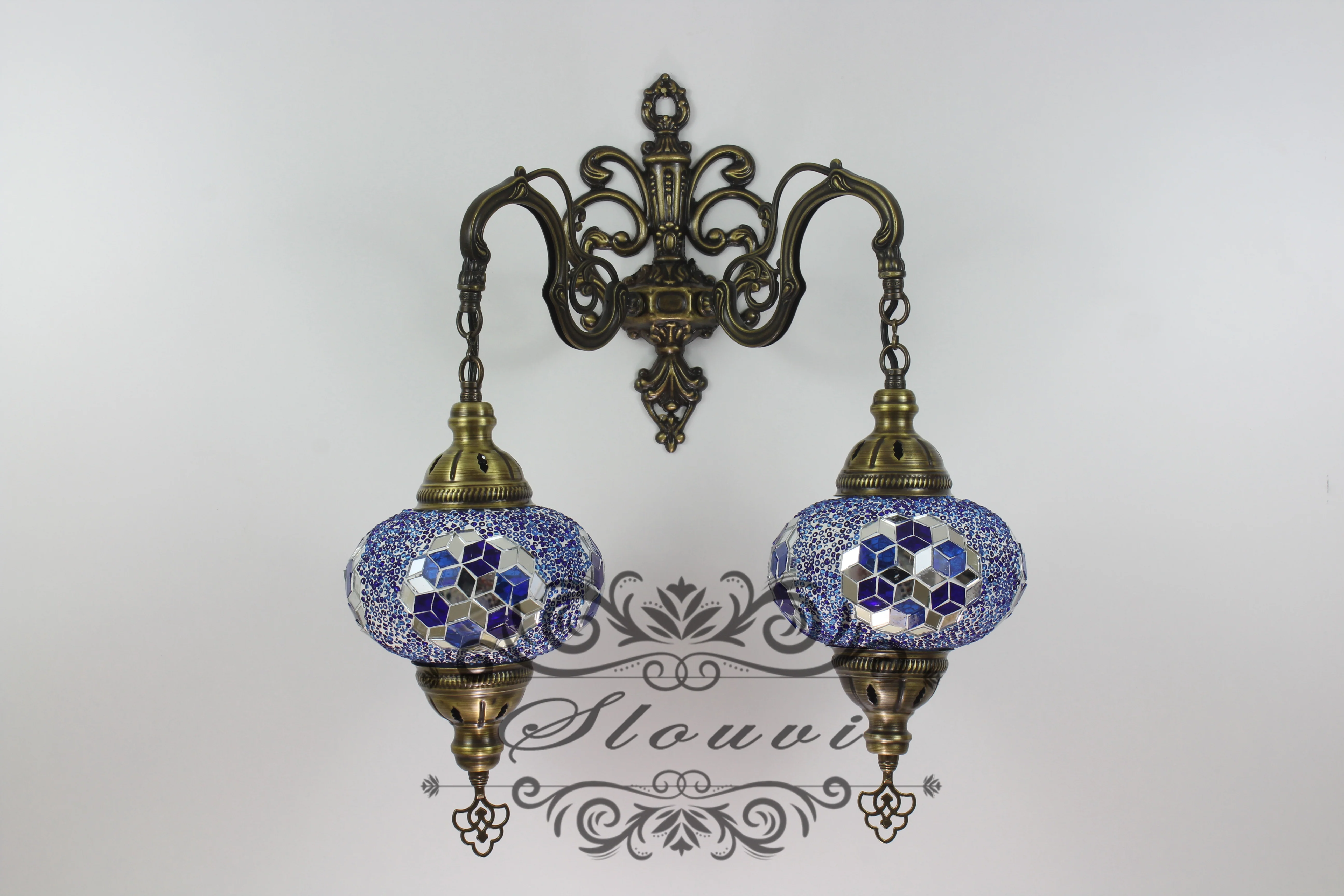 Turkish Mosaic Double Wall Sconce, With Large Globes - Image 3