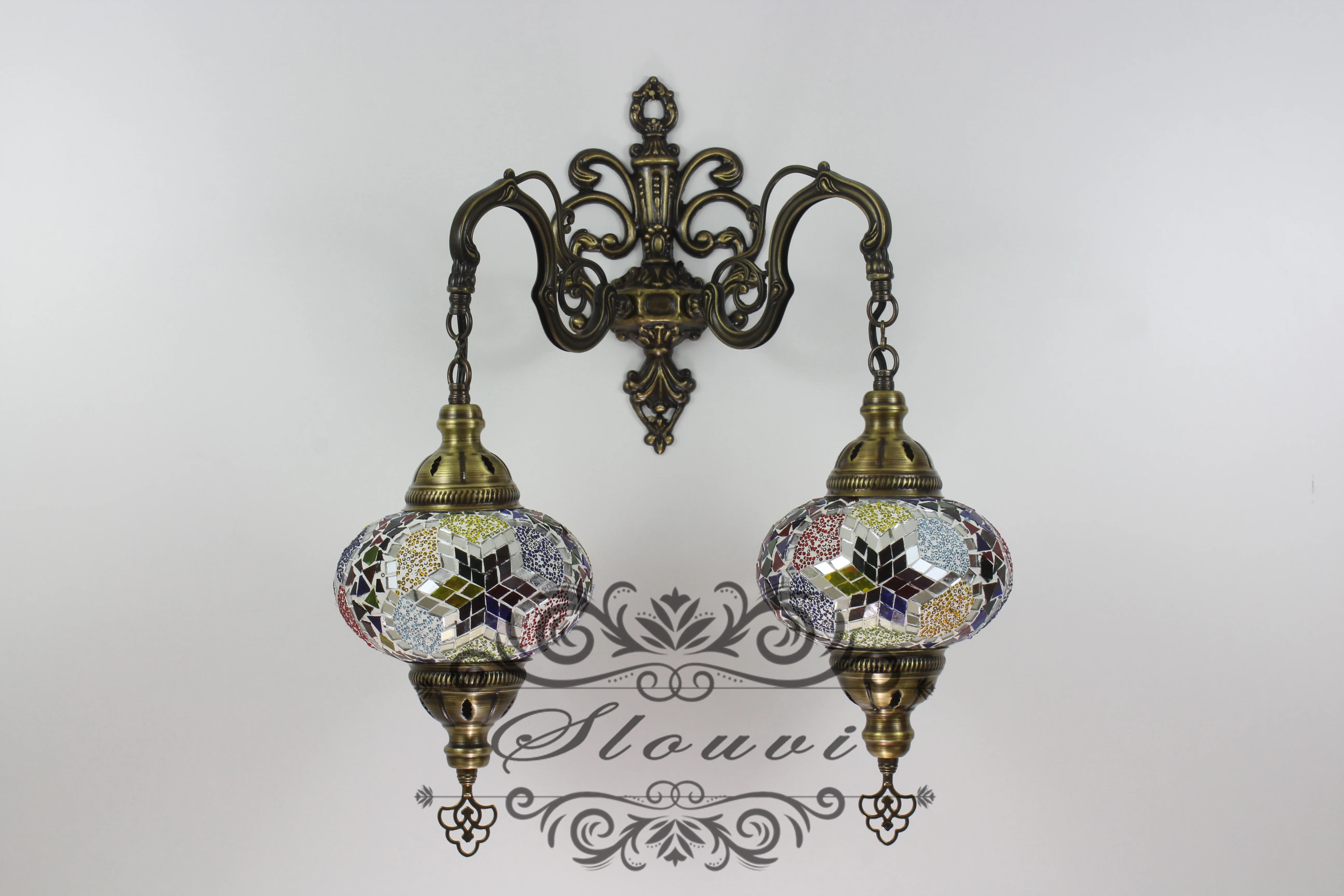 Turkish Mosaic Double Wall Sconce, With Large Globes - Image 3