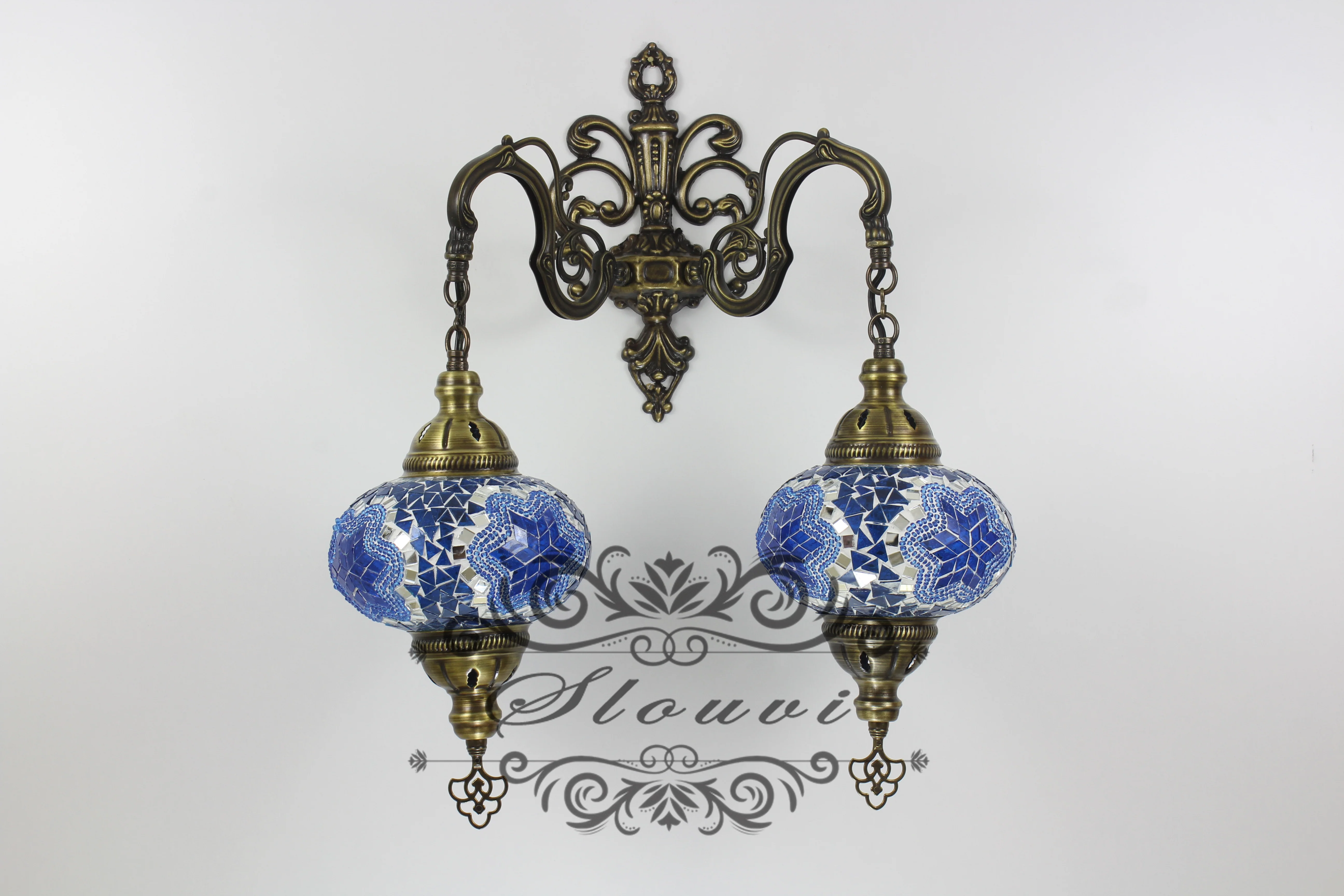 Turkish Mosaic Double Wall Sconce, With Large Globes - Image 3