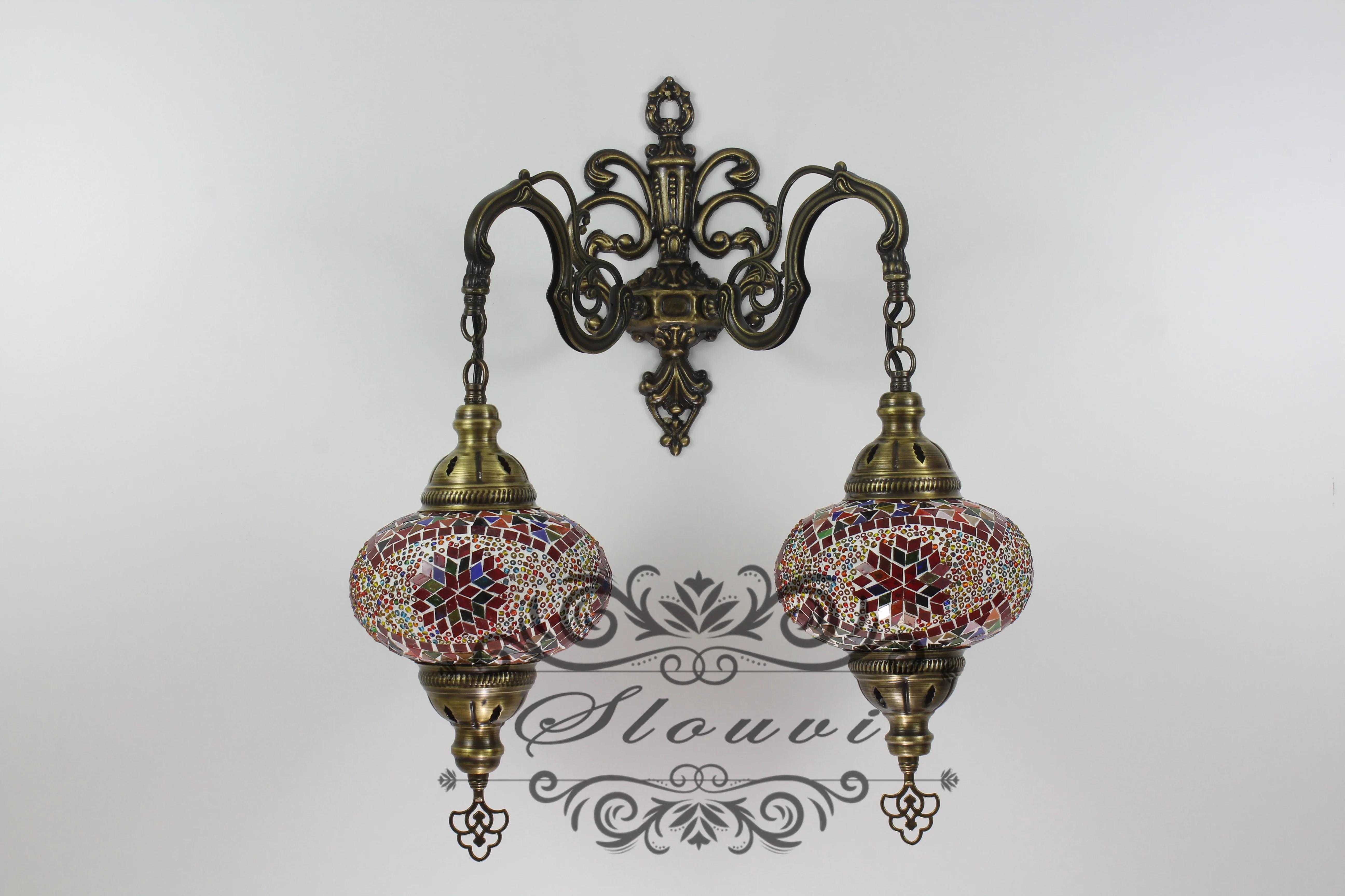 Turkish Mosaic Double Wall Sconce, With Large Globes - Image 3