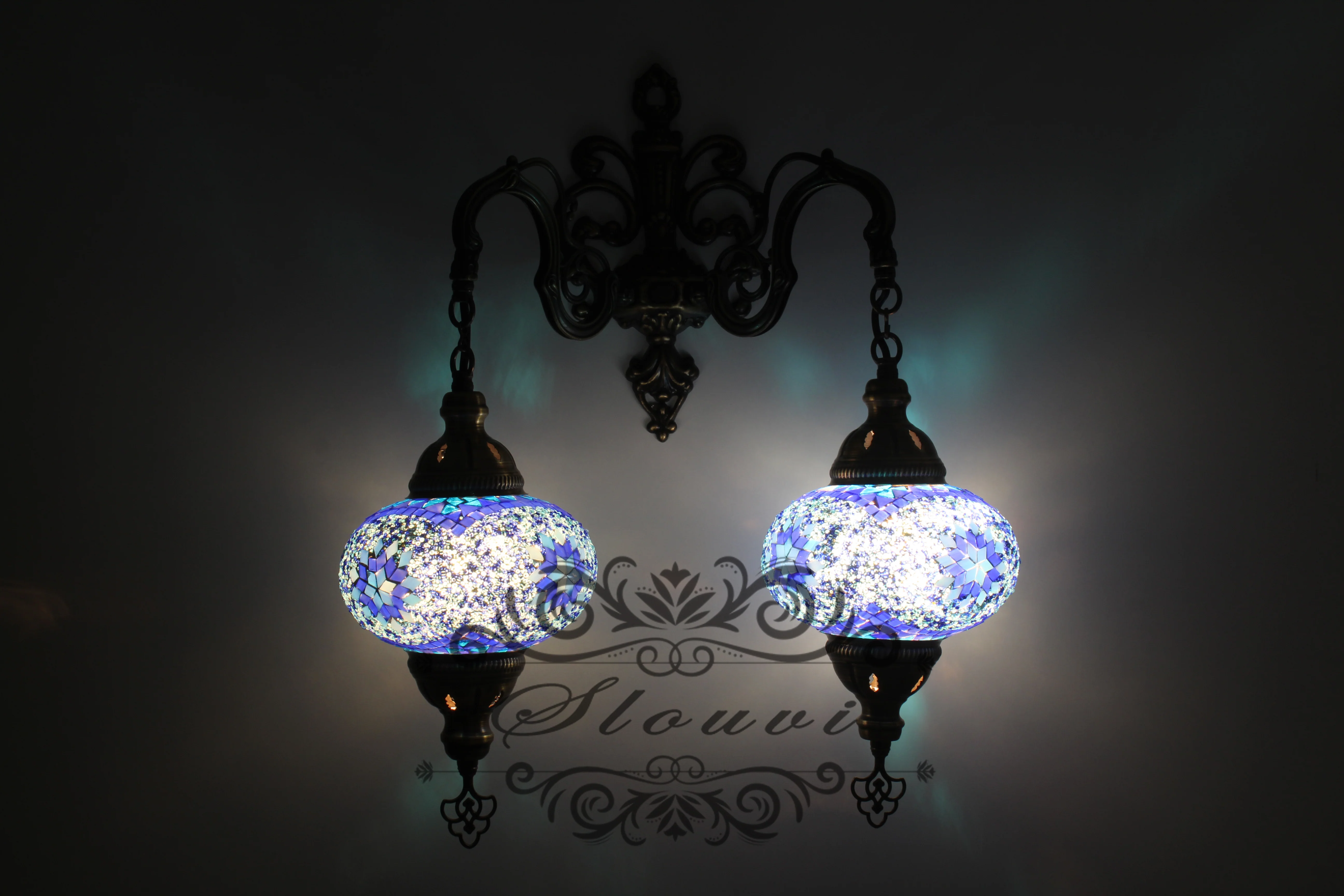 Turkish Mosaic Double Wall Sconce, With Large Globes