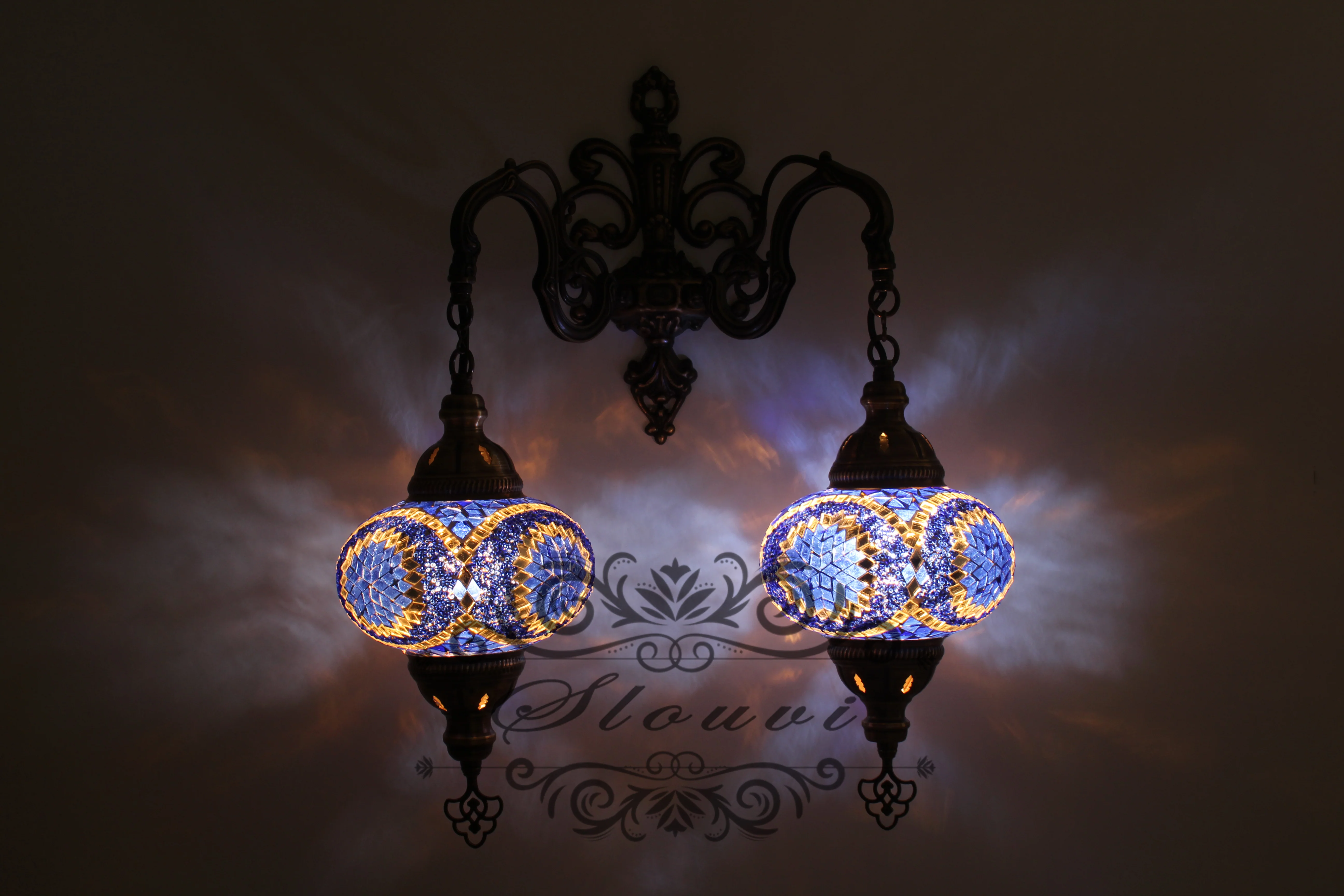 Turkish Mosaic Double Wall Sconce, With Large Globes