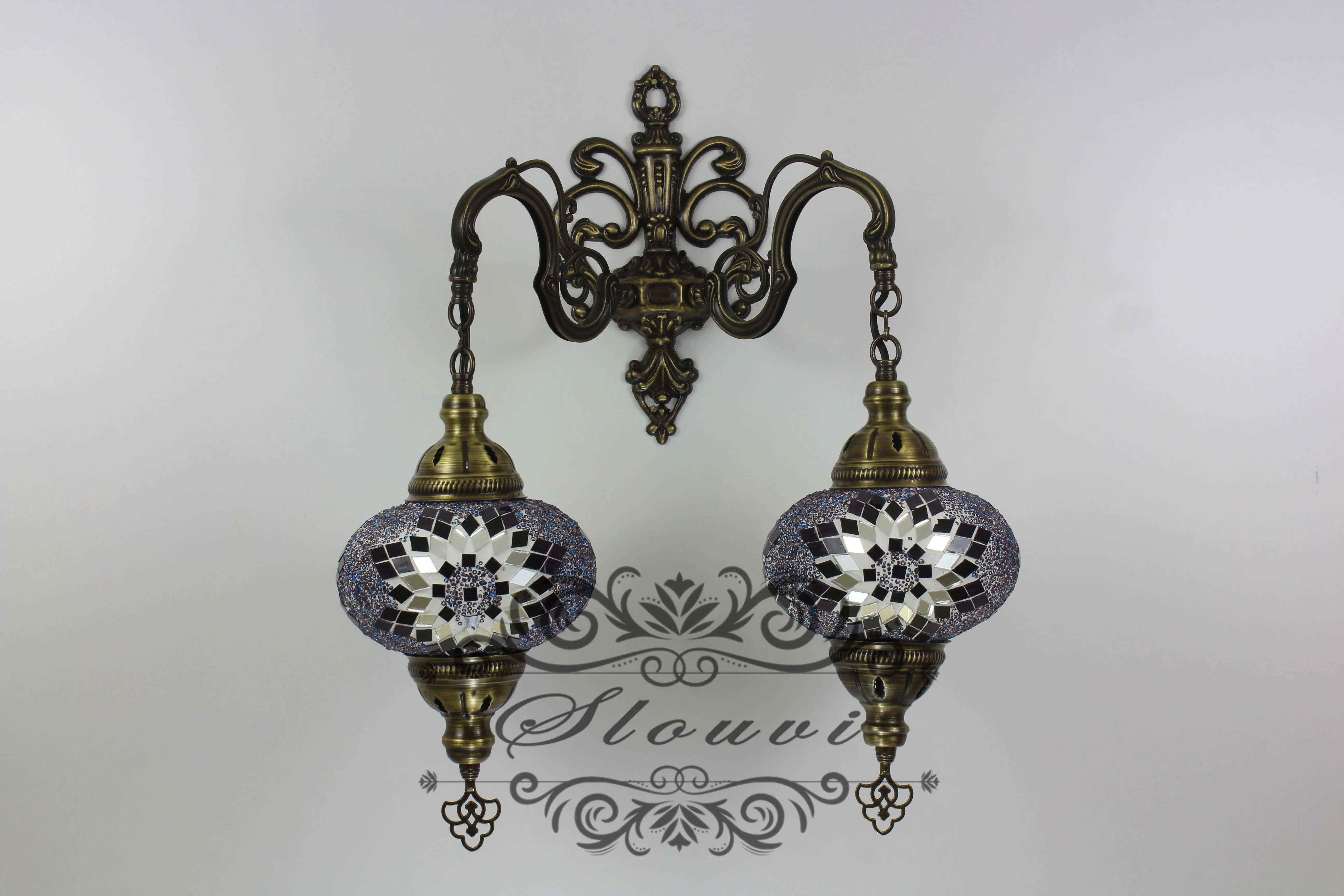 Turkish Mosaic Double Wall Sconce, With Large Globes - Image 3