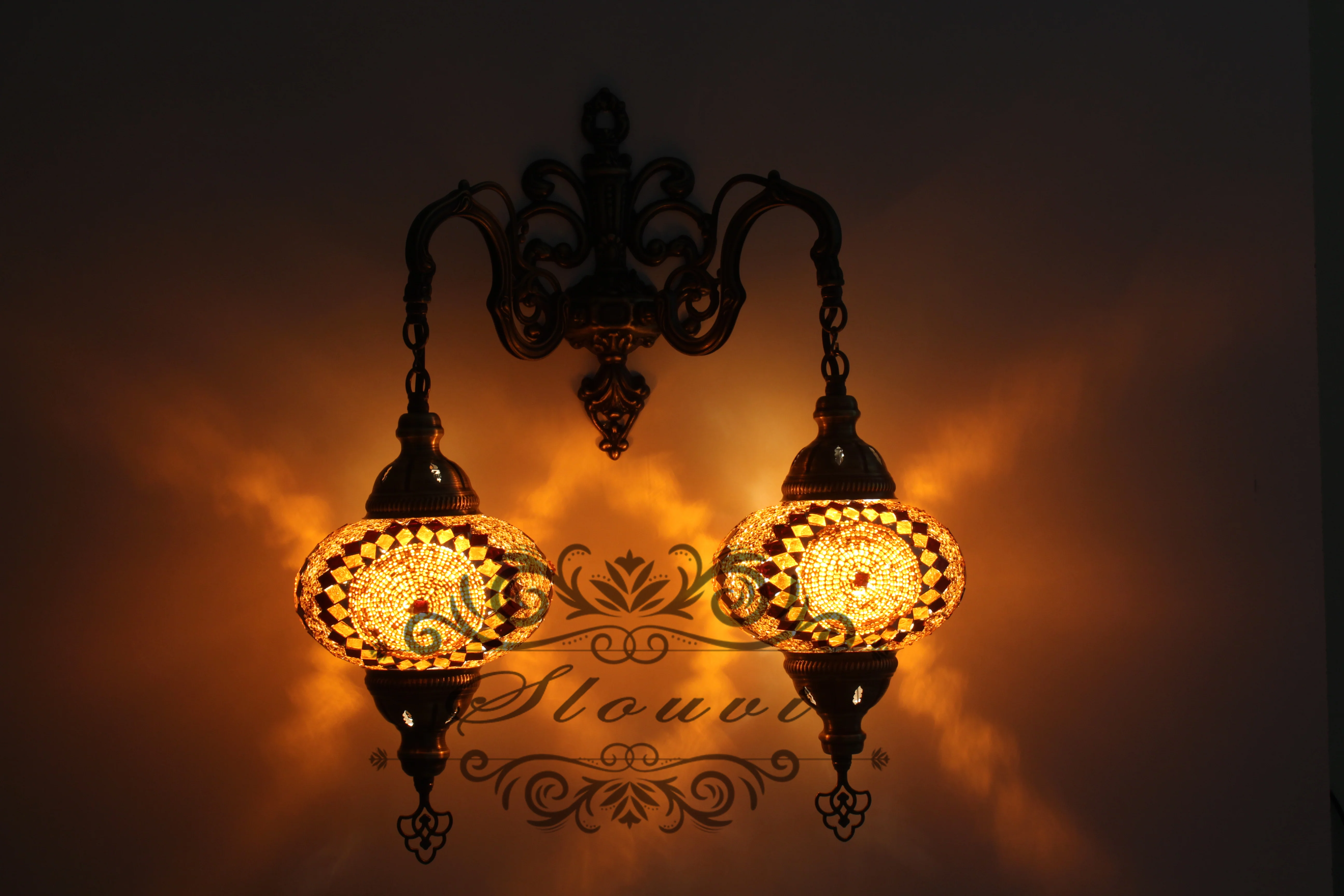 Turkish Mosaic Double Wall Sconce, With Large Globes