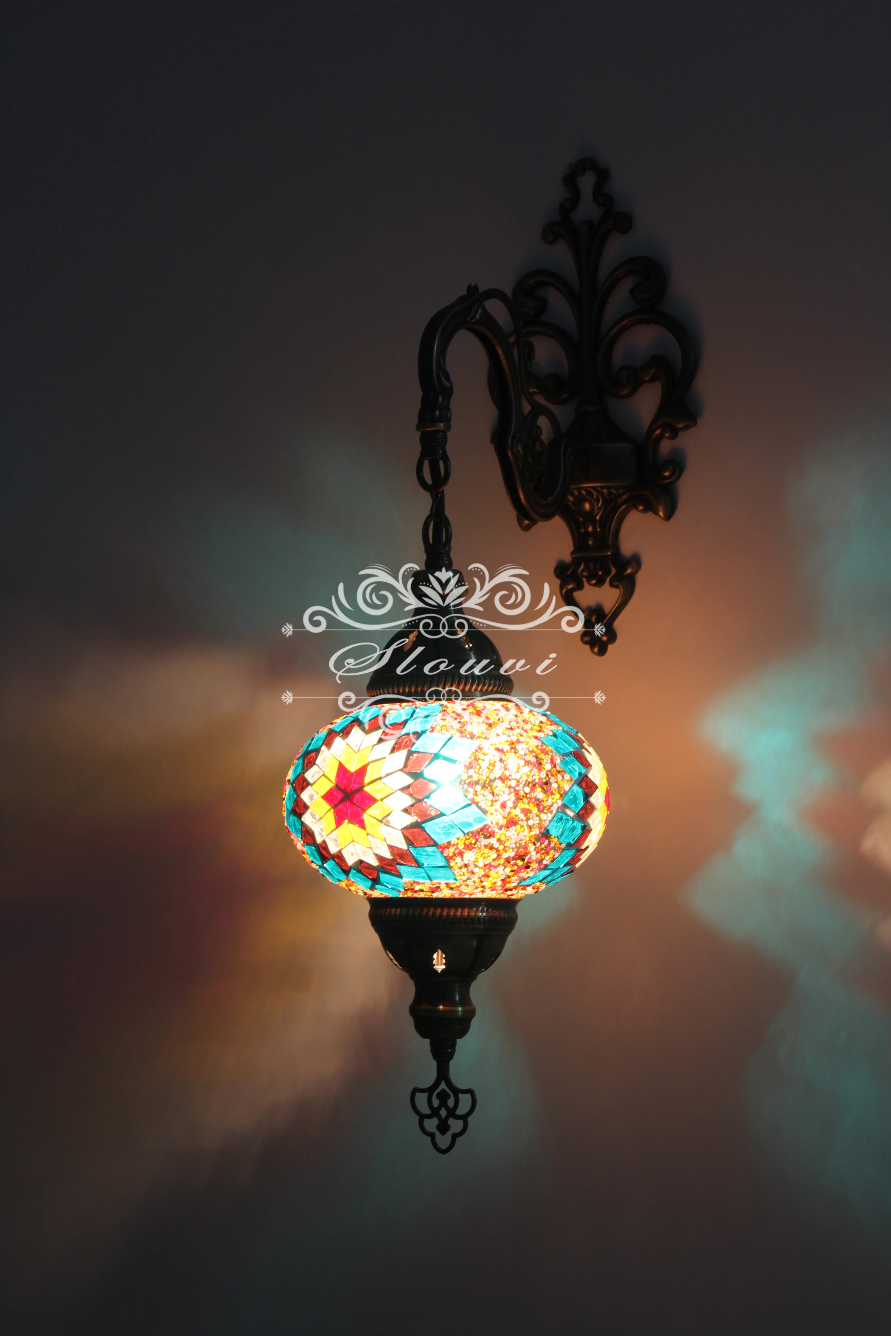 Turkish Mosaic Wall Sconce, With Large Globes