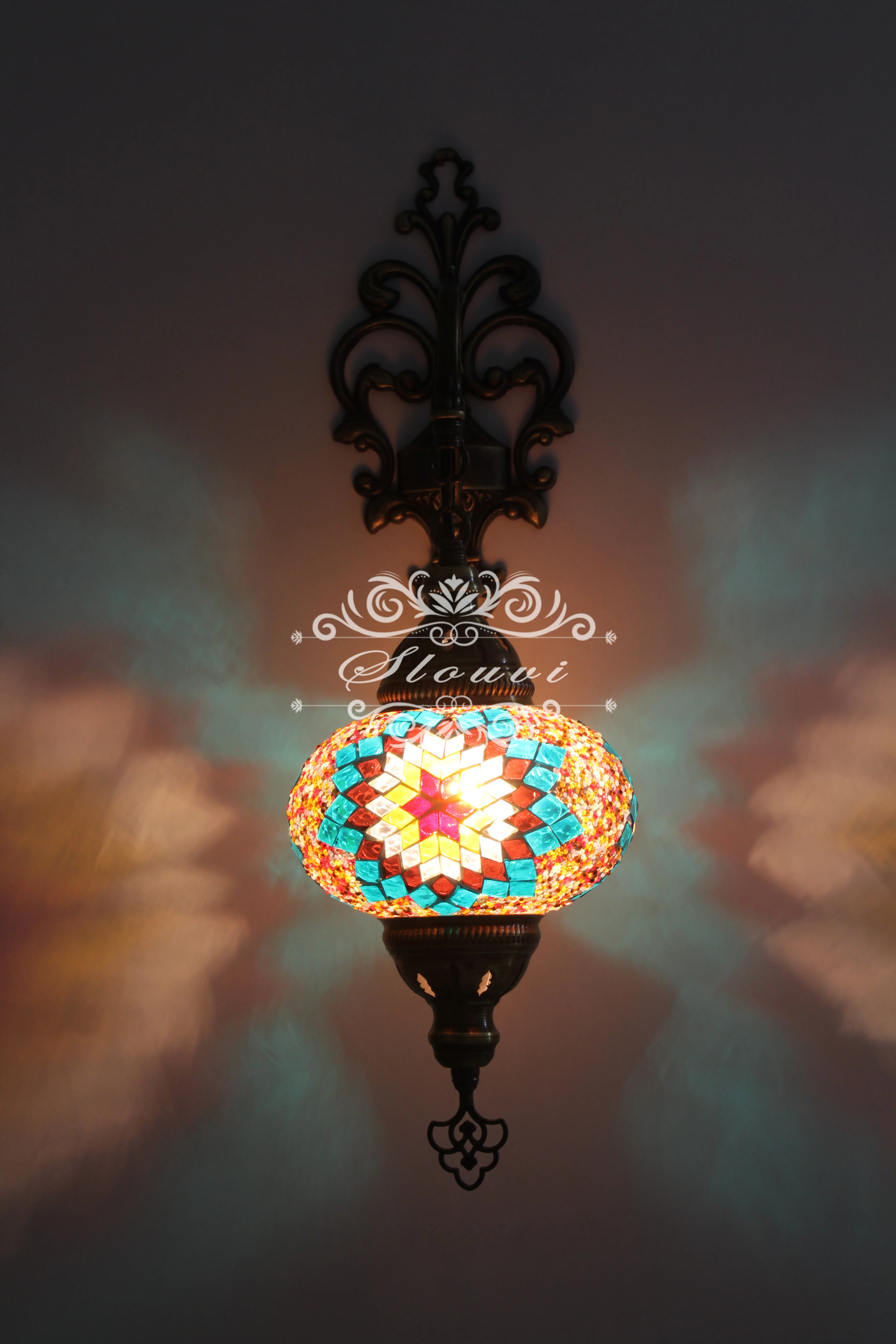 Turkish Mosaic Wall Sconce, With Large Globes - Image 2