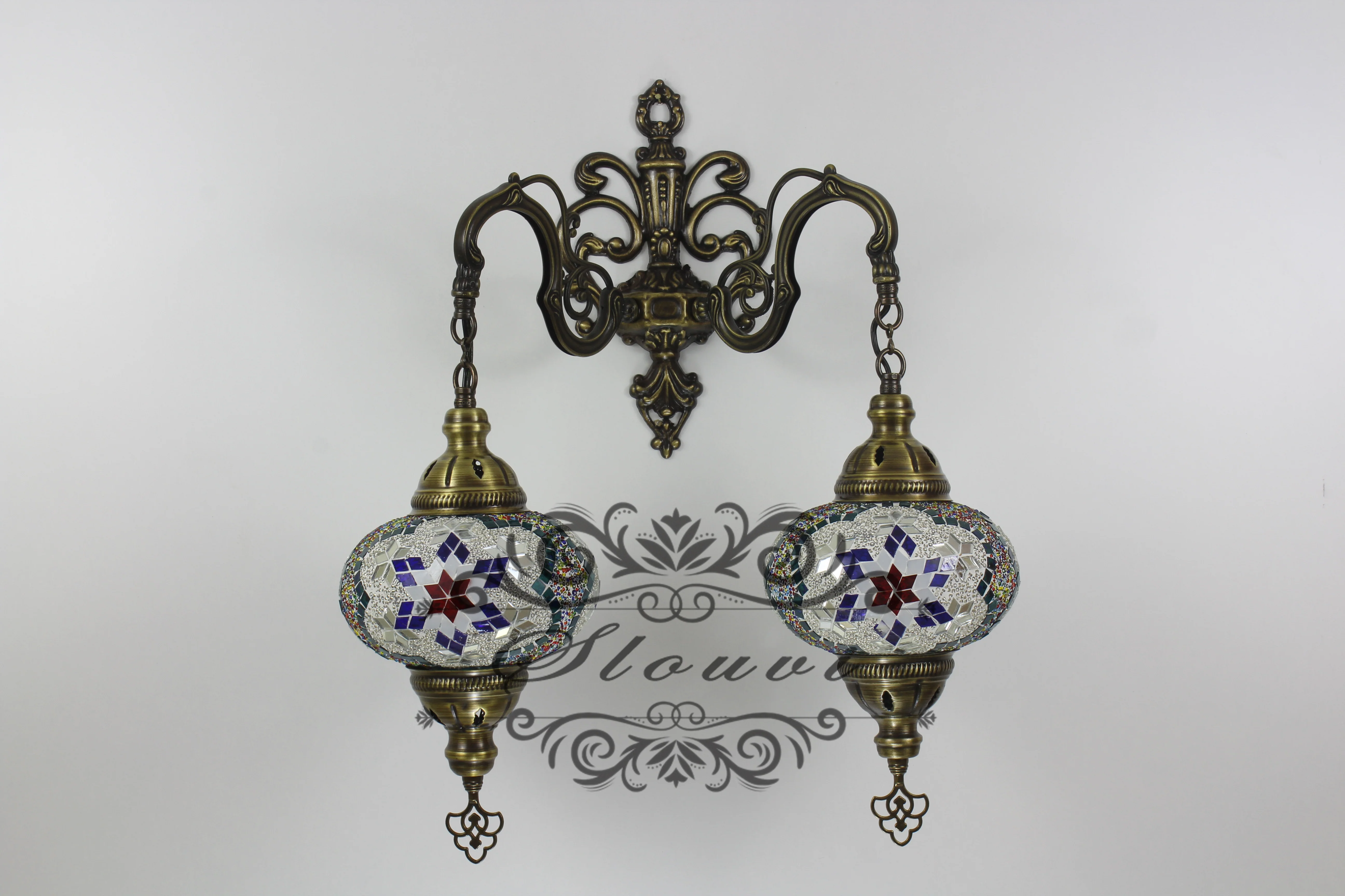 Turkish Mosaic Double Wall Sconce, With Large Globes - Image 3