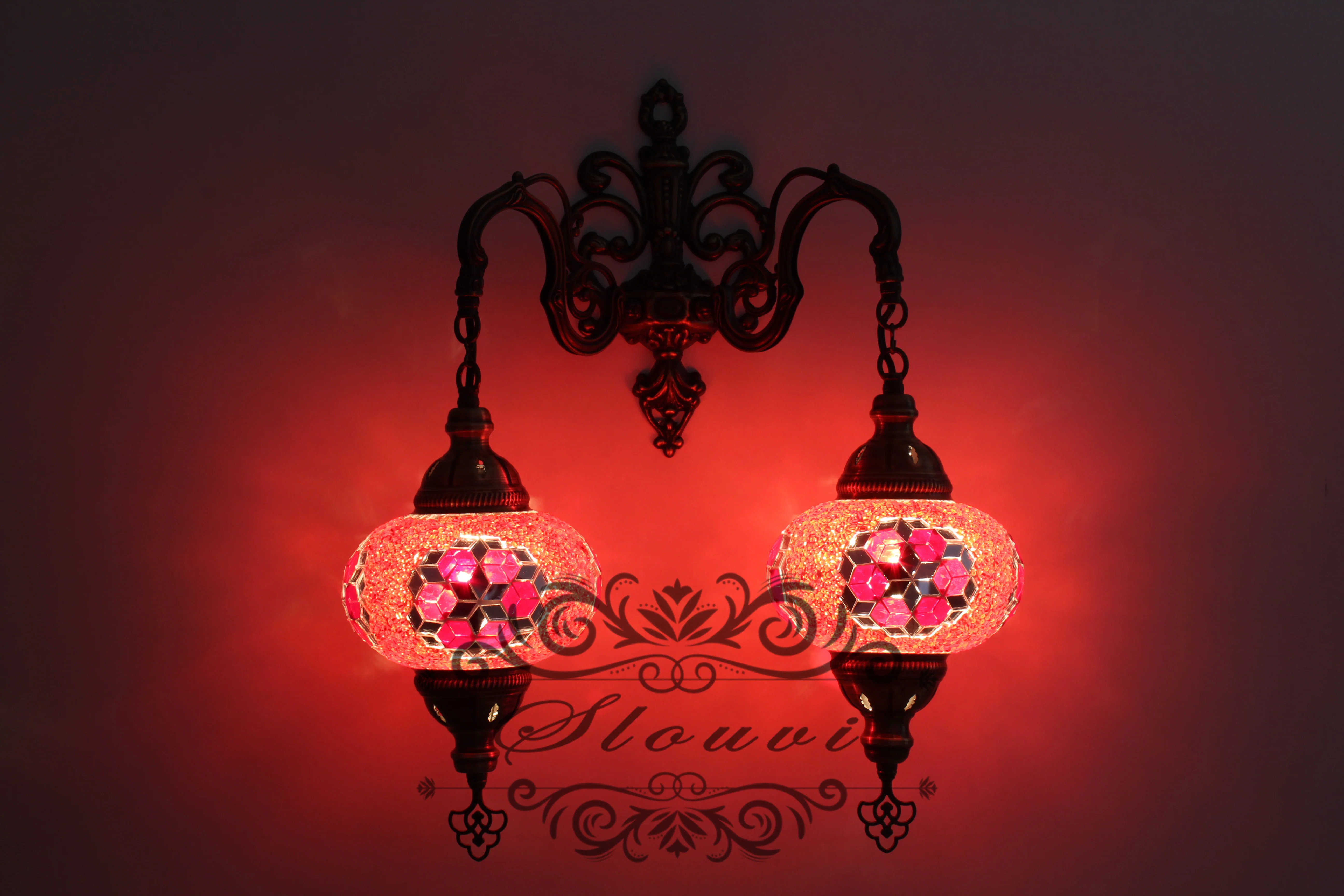 Turkish Mosaic Double Wall Sconce, With Large Globes