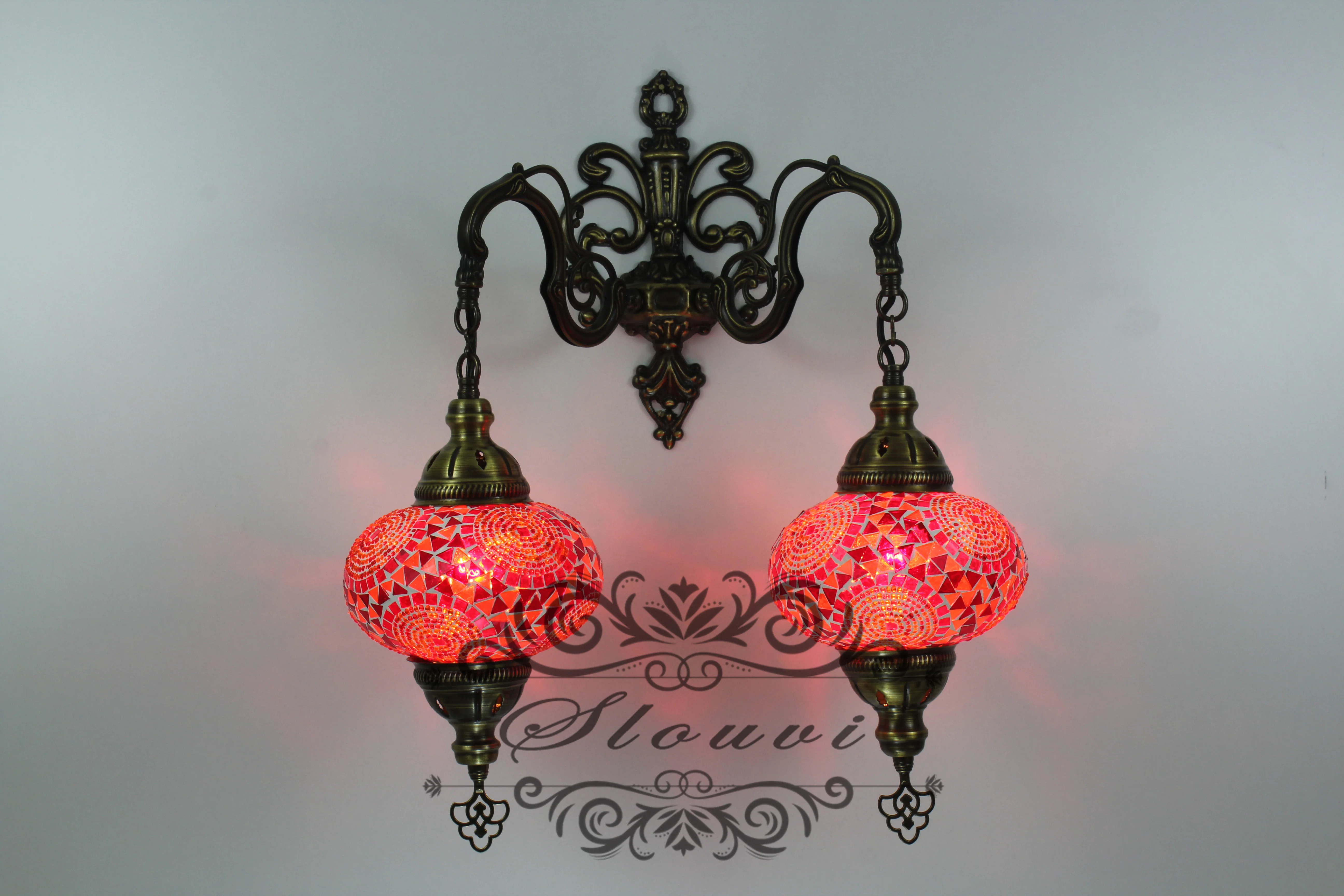Turkish Mosaic Double Wall Sconce, With Large Globes