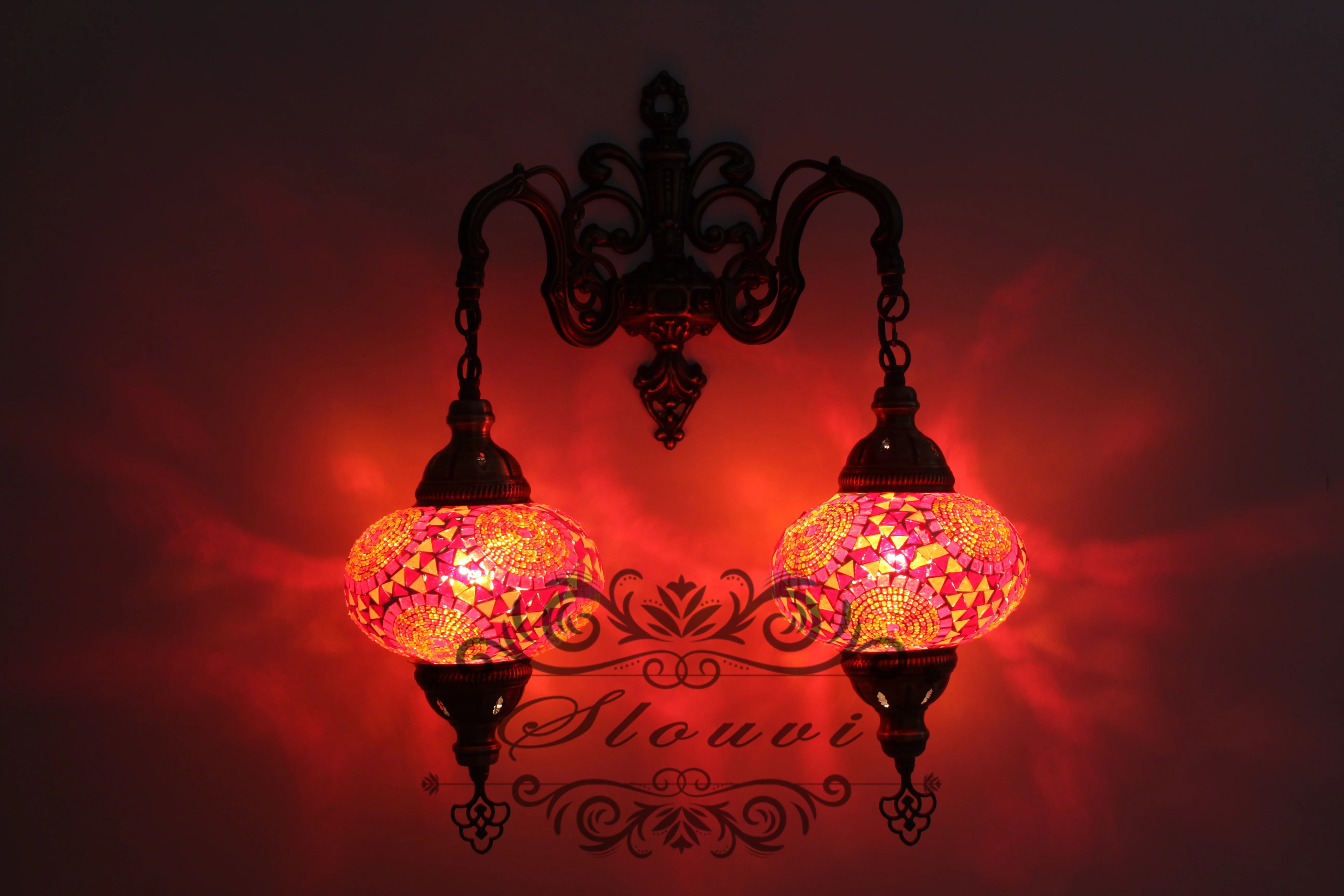 Turkish Mosaic Double Wall Sconce, With Large Globes - Image 2