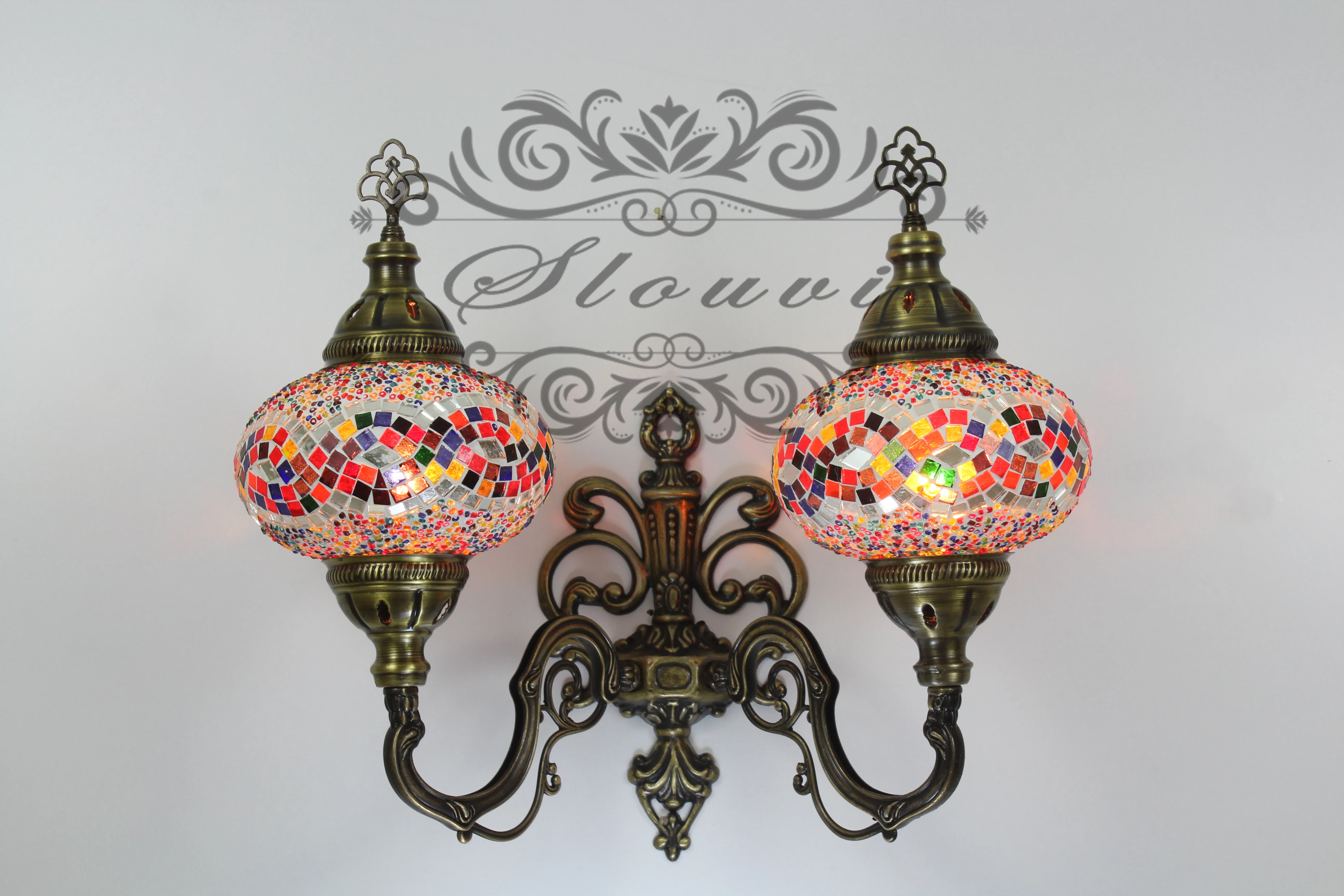 Turkish Mosaic Double Wall Sconce, With Large Globes, Upward - Image 2
