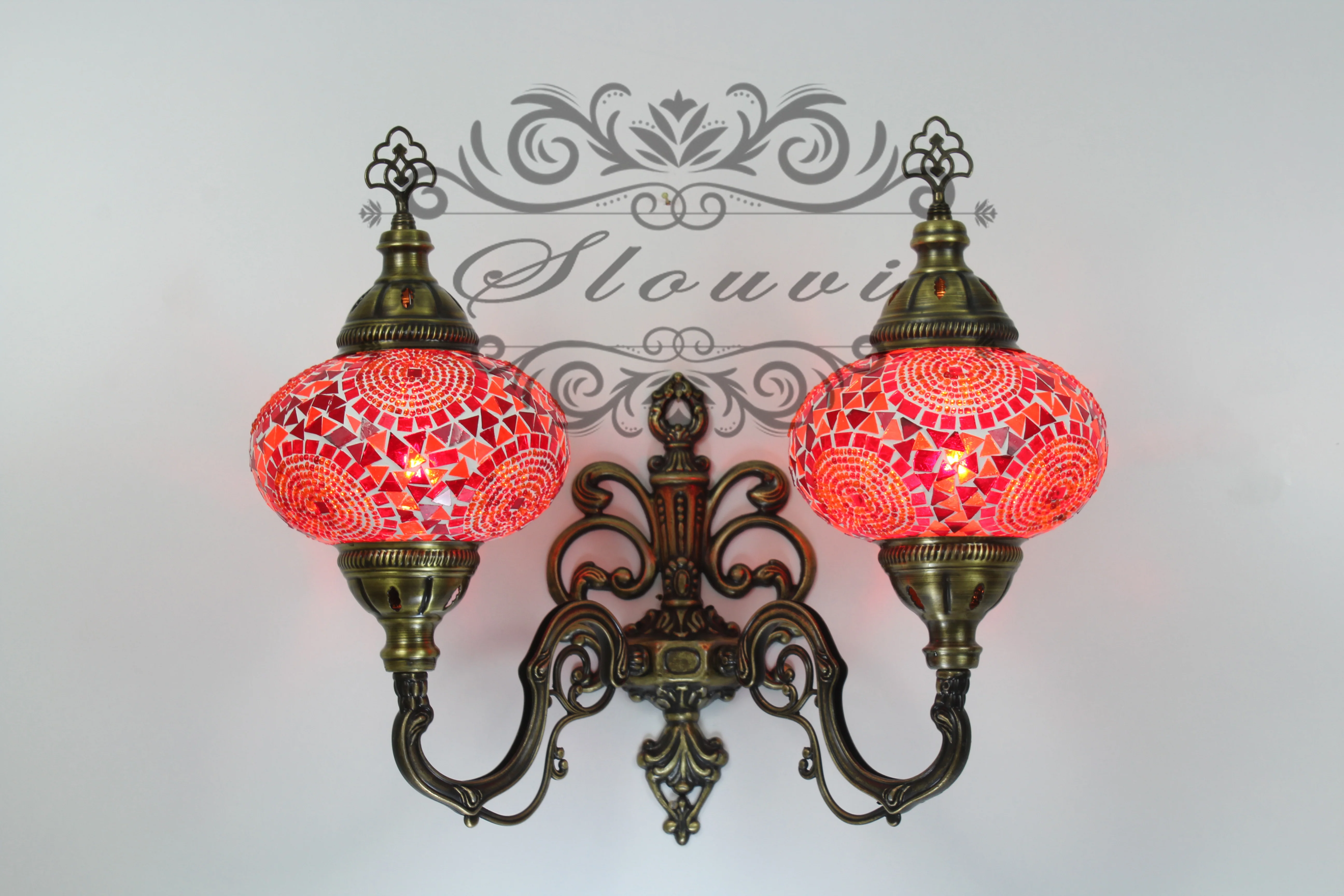 Turkish Mosaic Double Wall Sconce, With Large Globes, Upward - Image 2
