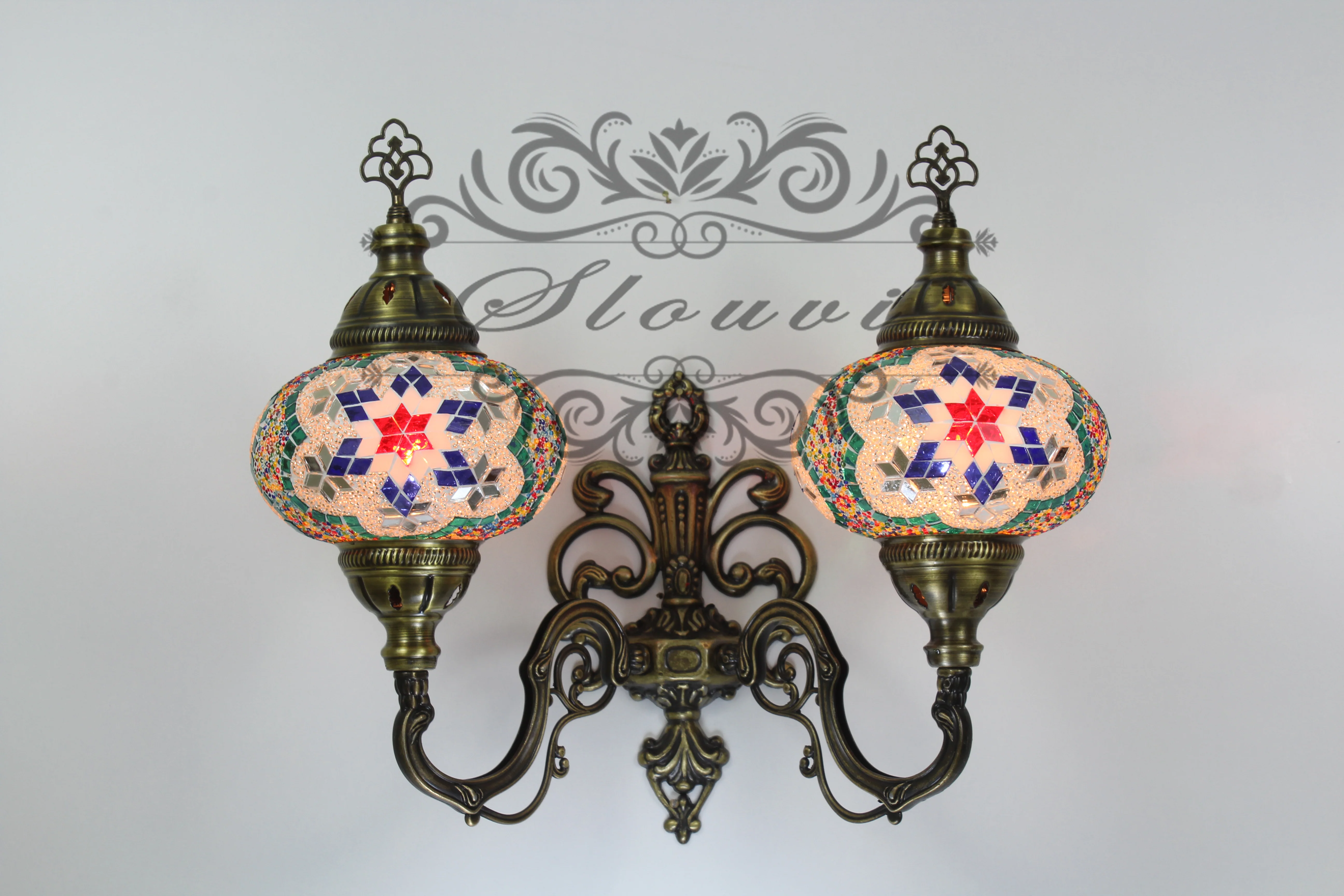 Turkish Mosaic Double Wall Sconce, With Large Globes, Upward - Image 2