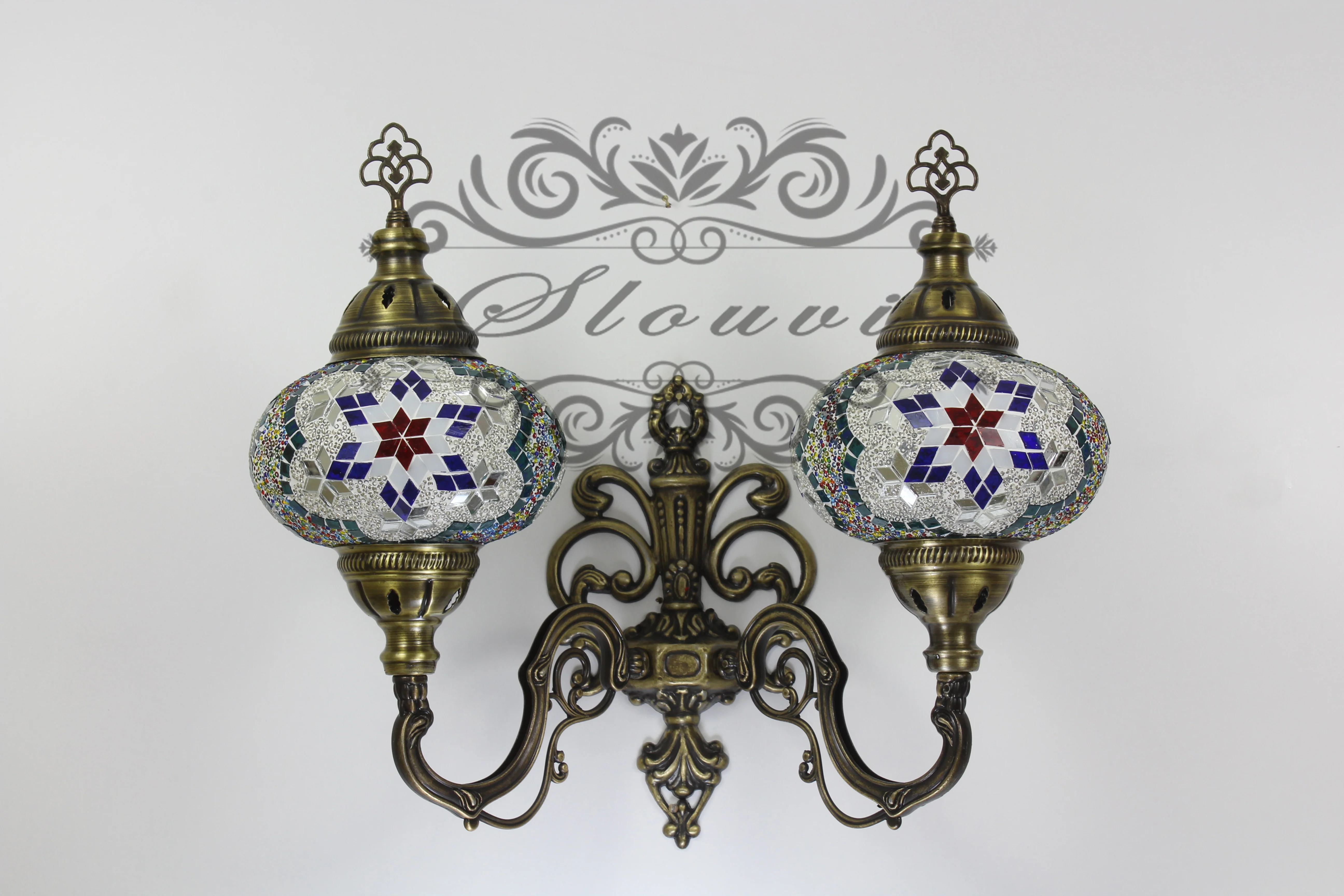 Turkish Mosaic Double Wall Sconce, With Large Globes, Upward - Image 3