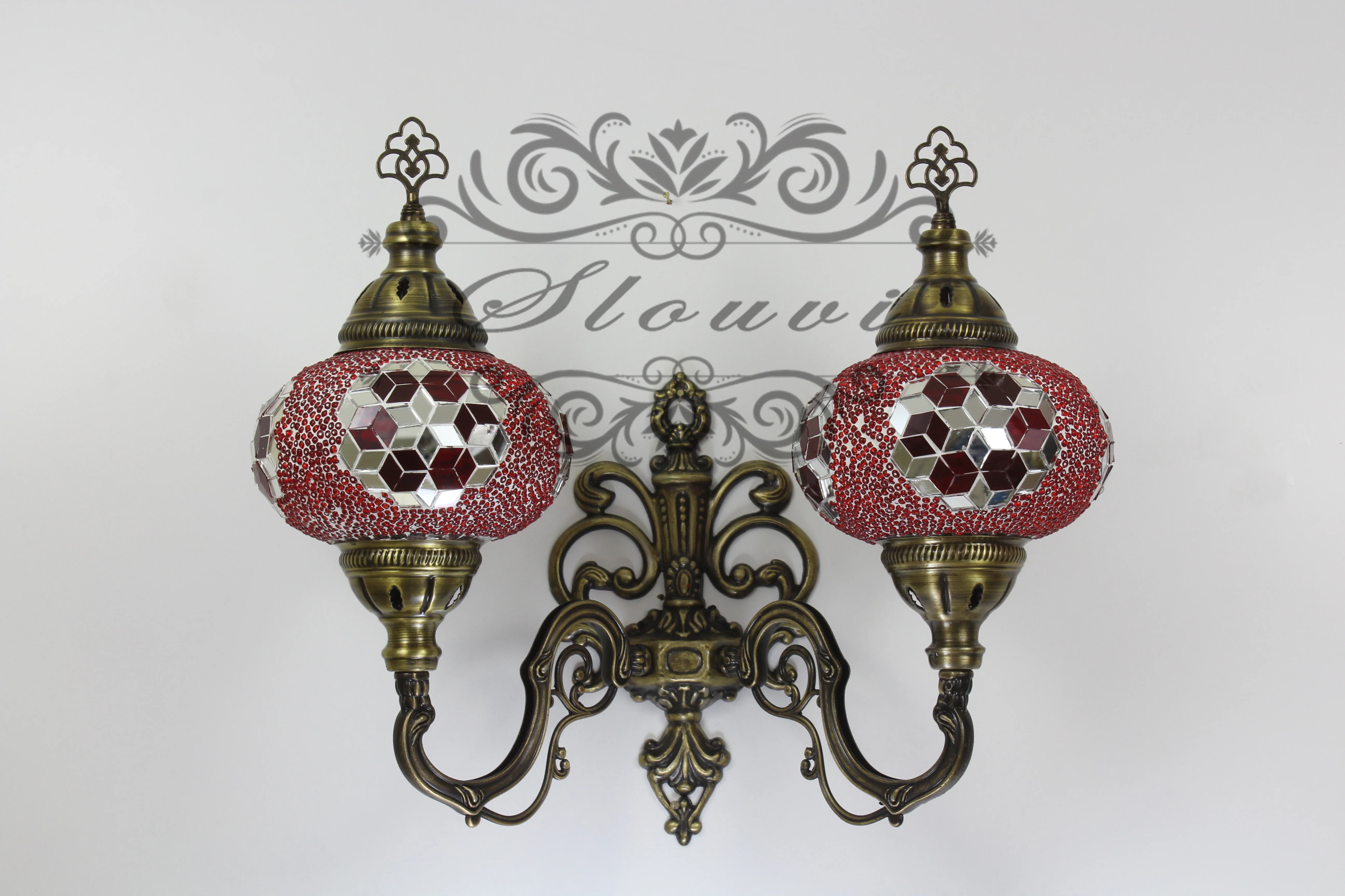 Turkish Mosaic Double Wall Sconce, With Large Globes, Upward - Image 3