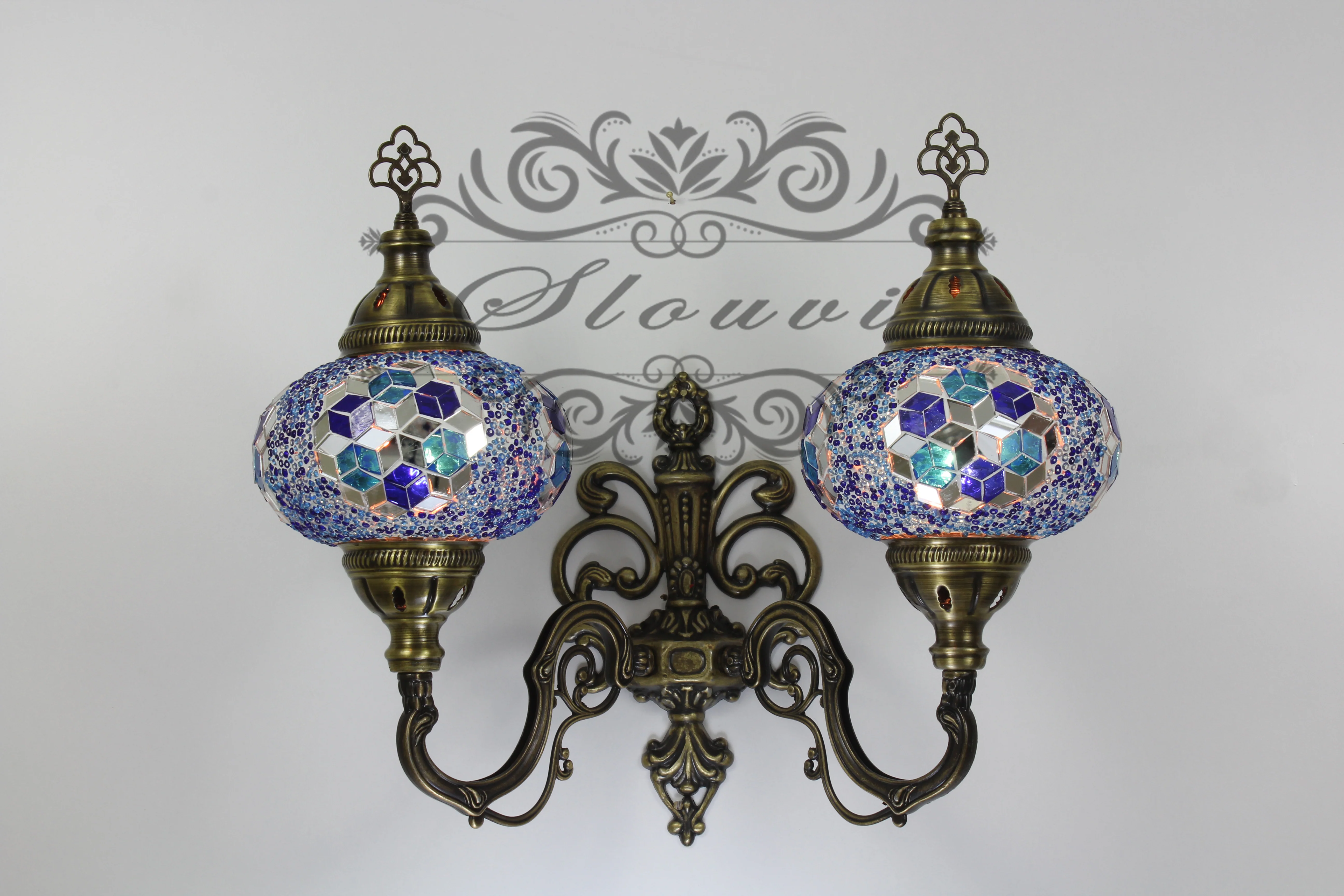 Turkish Mosaic Double Wall Sconce, With Large Globes, Upward - Image 2