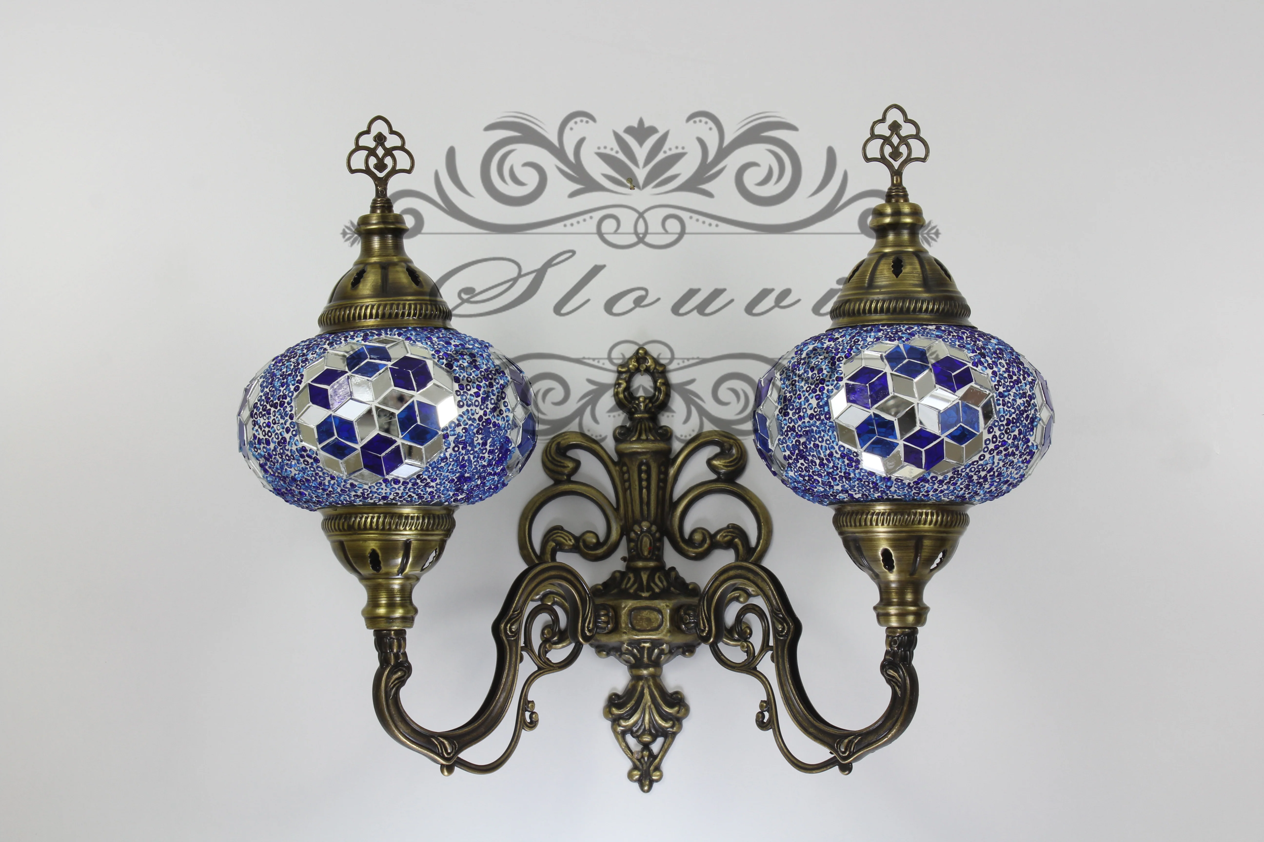 Turkish Mosaic Double Wall Sconce, With Large Globes, Upward - Image 3