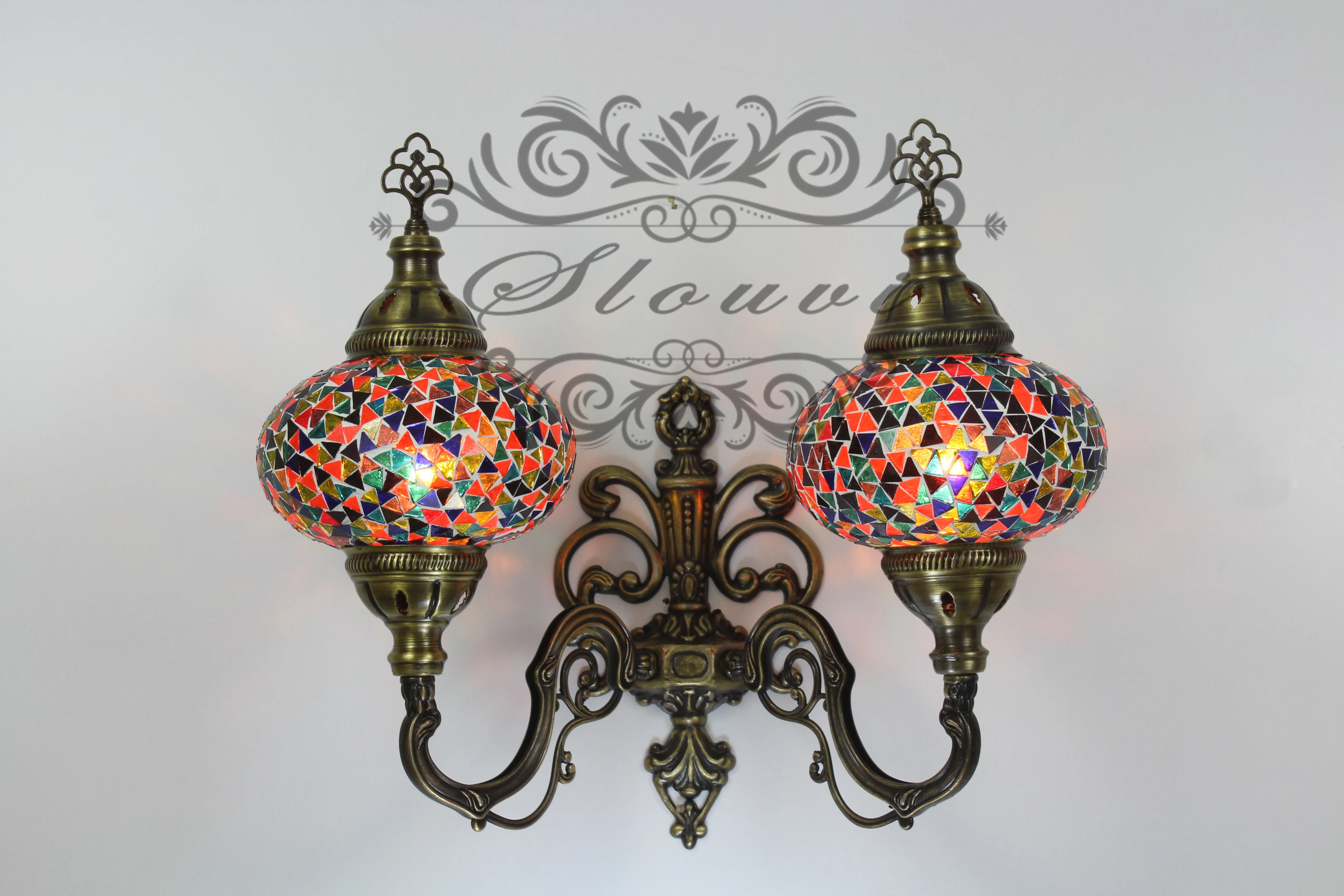 Turkish Mosaic Double Wall Sconce, With Large Globes, Upward - Image 2