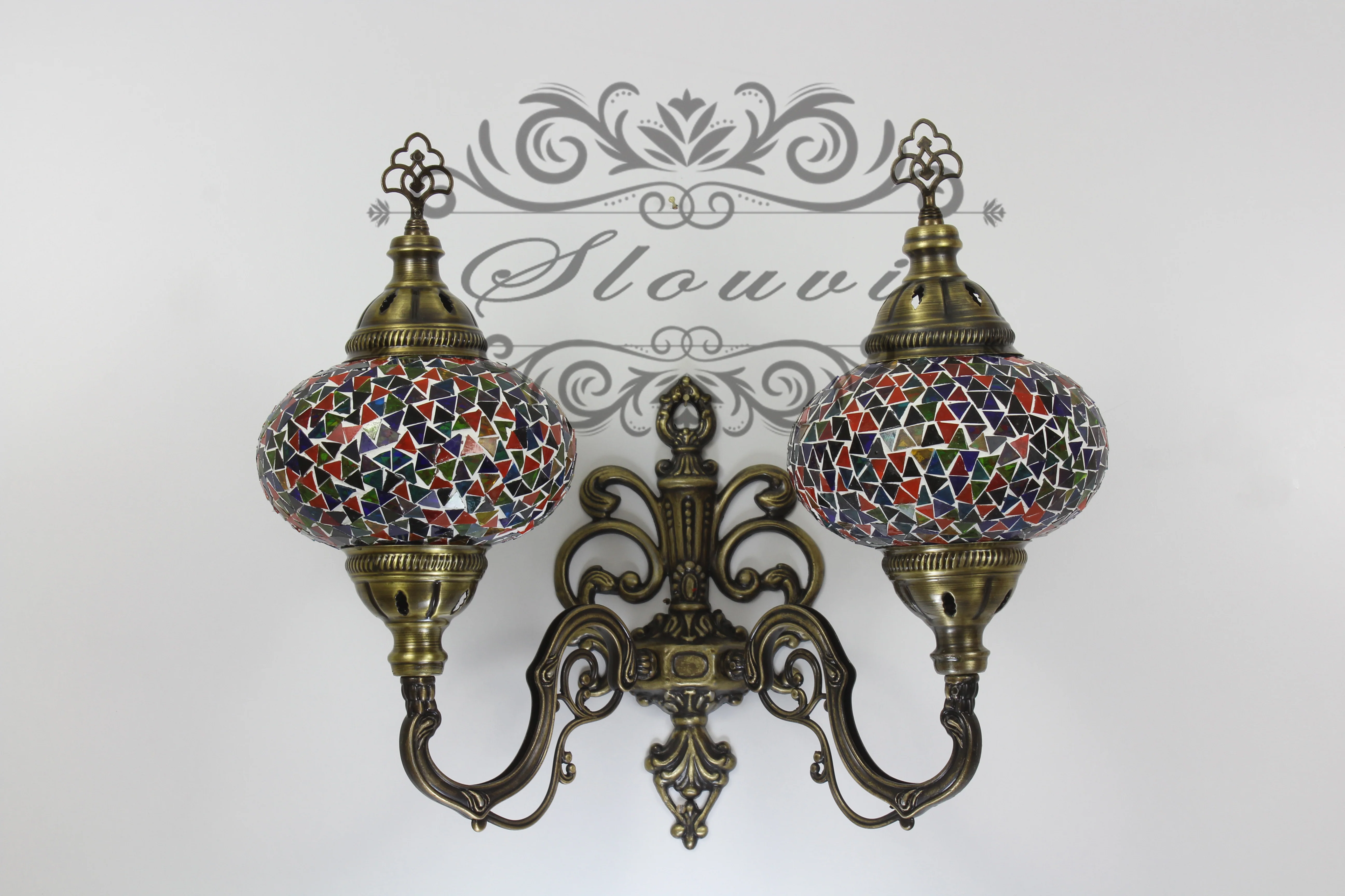 Turkish Mosaic Double Wall Sconce, With Large Globes, Upward - Image 3