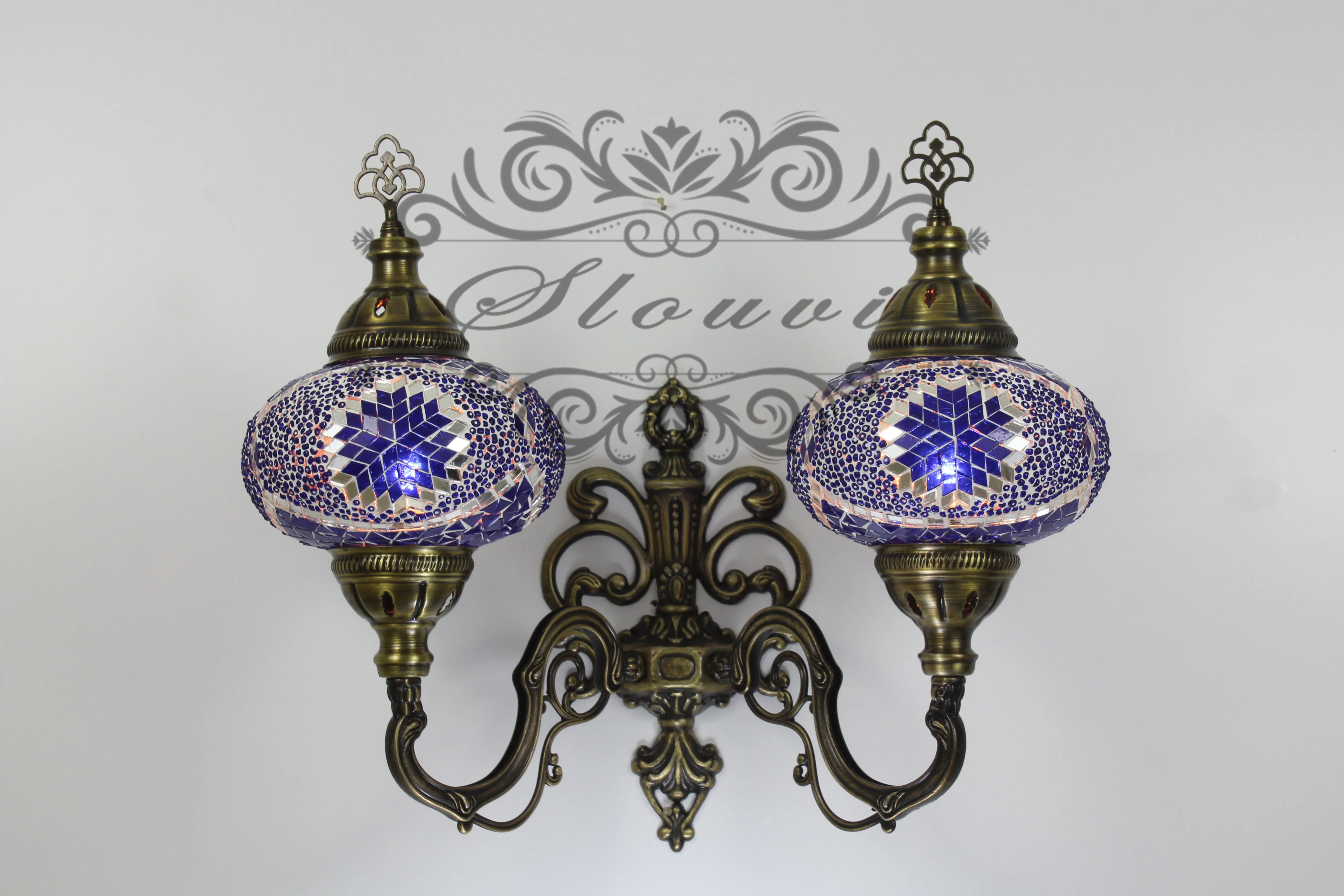 Turkish Mosaic Double Wall Sconce, With Large Globes, Upward - Image 2
