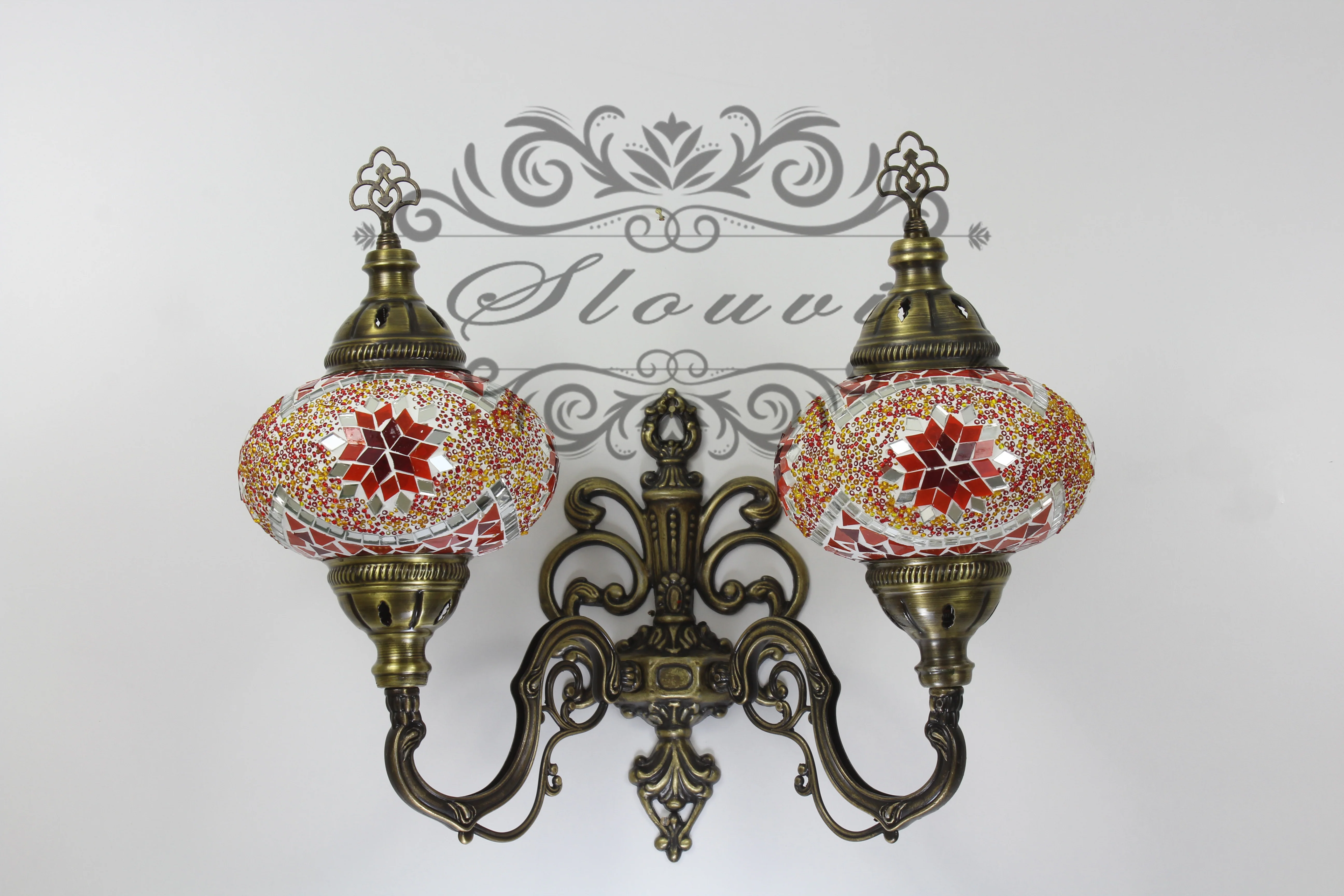 Turkish Mosaic Double Wall Sconce, With Large Globes, Upward - Image 3
