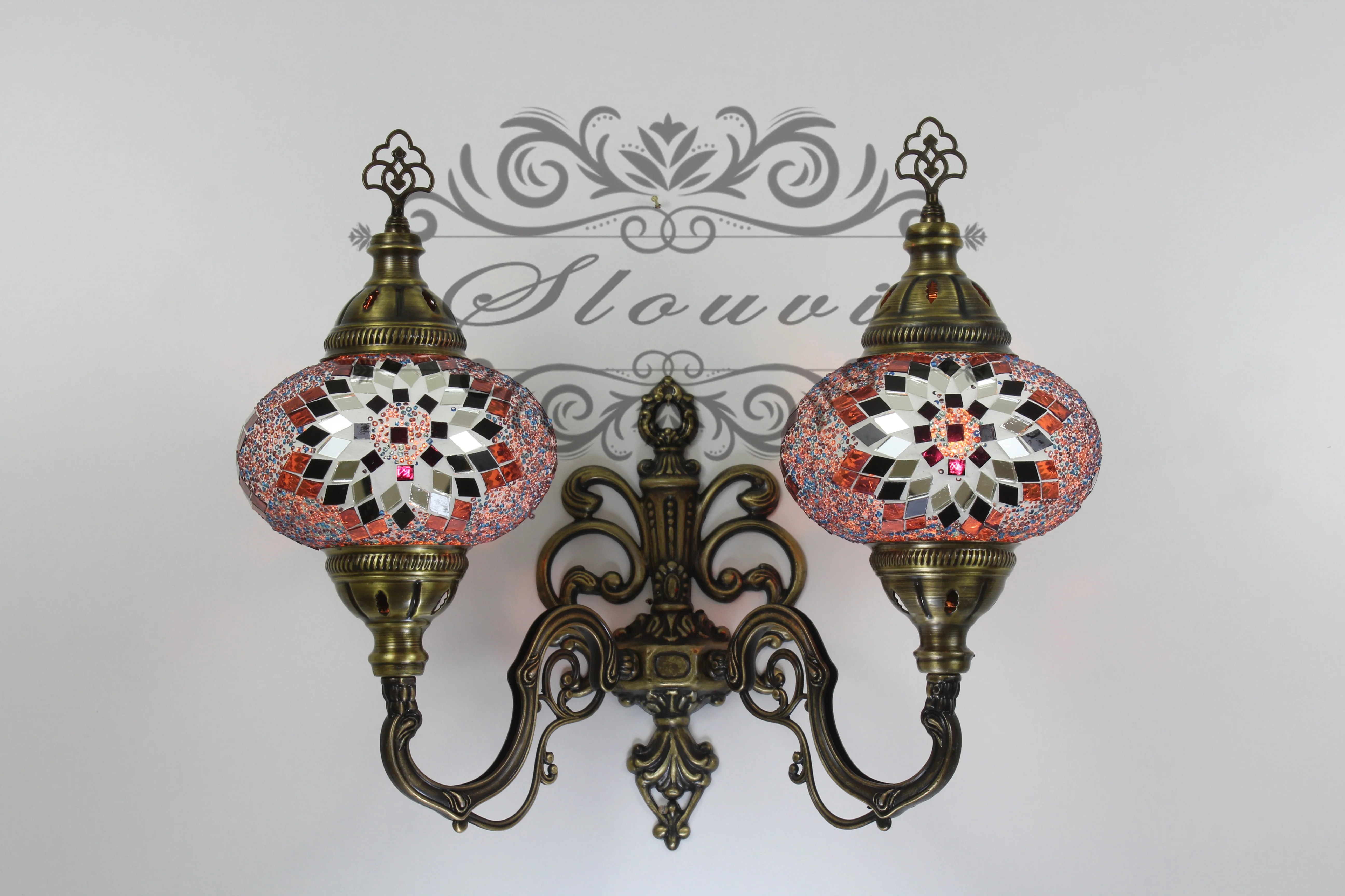 Turkish Mosaic Double Wall Sconce, With Large Globes, Upward - Image 2