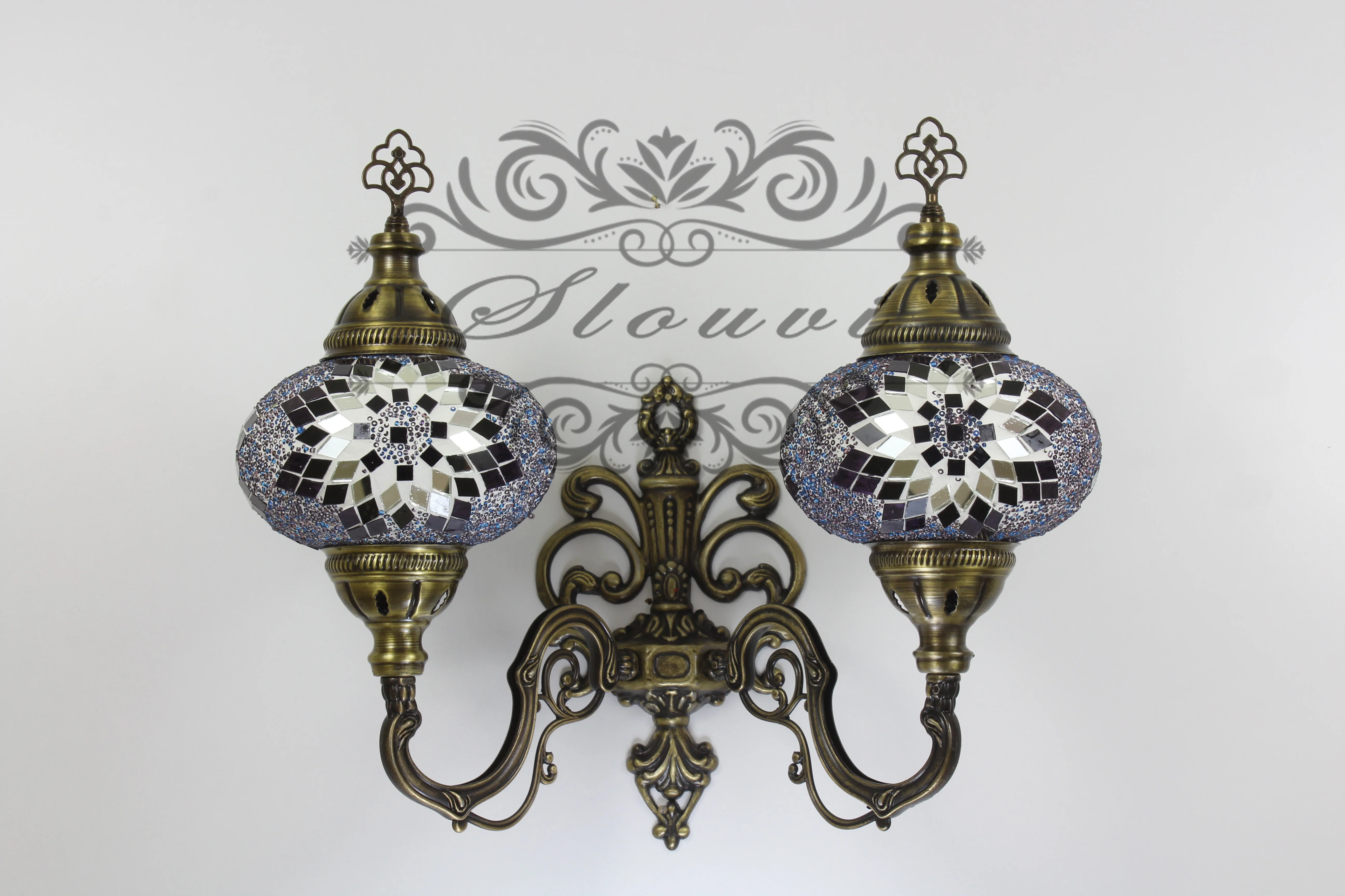 Turkish Mosaic Double Wall Sconce, With Large Globes, Upward - Image 3
