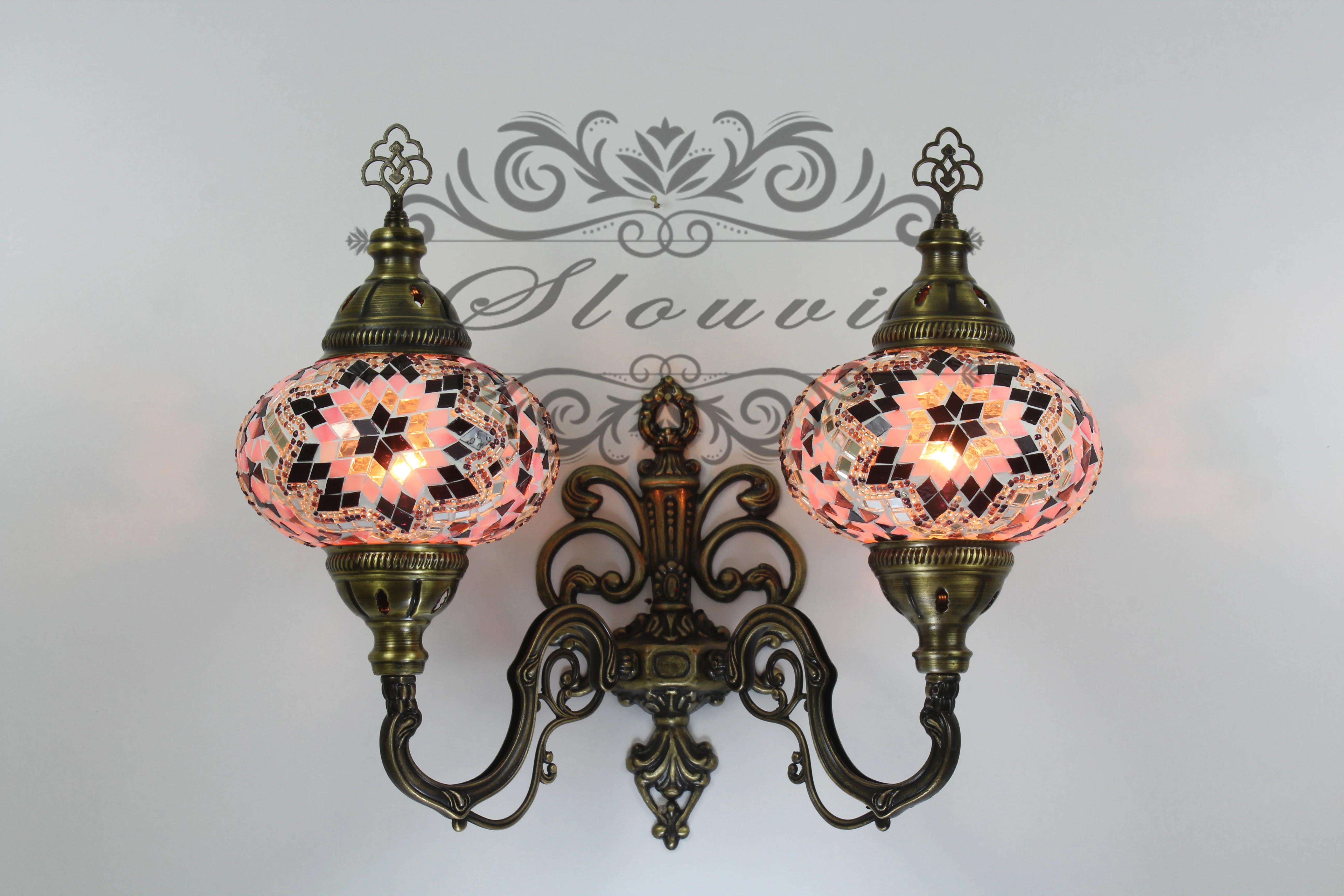 Turkish Mosaic Double Wall Sconce, With Large Globes, Upward - Image 2