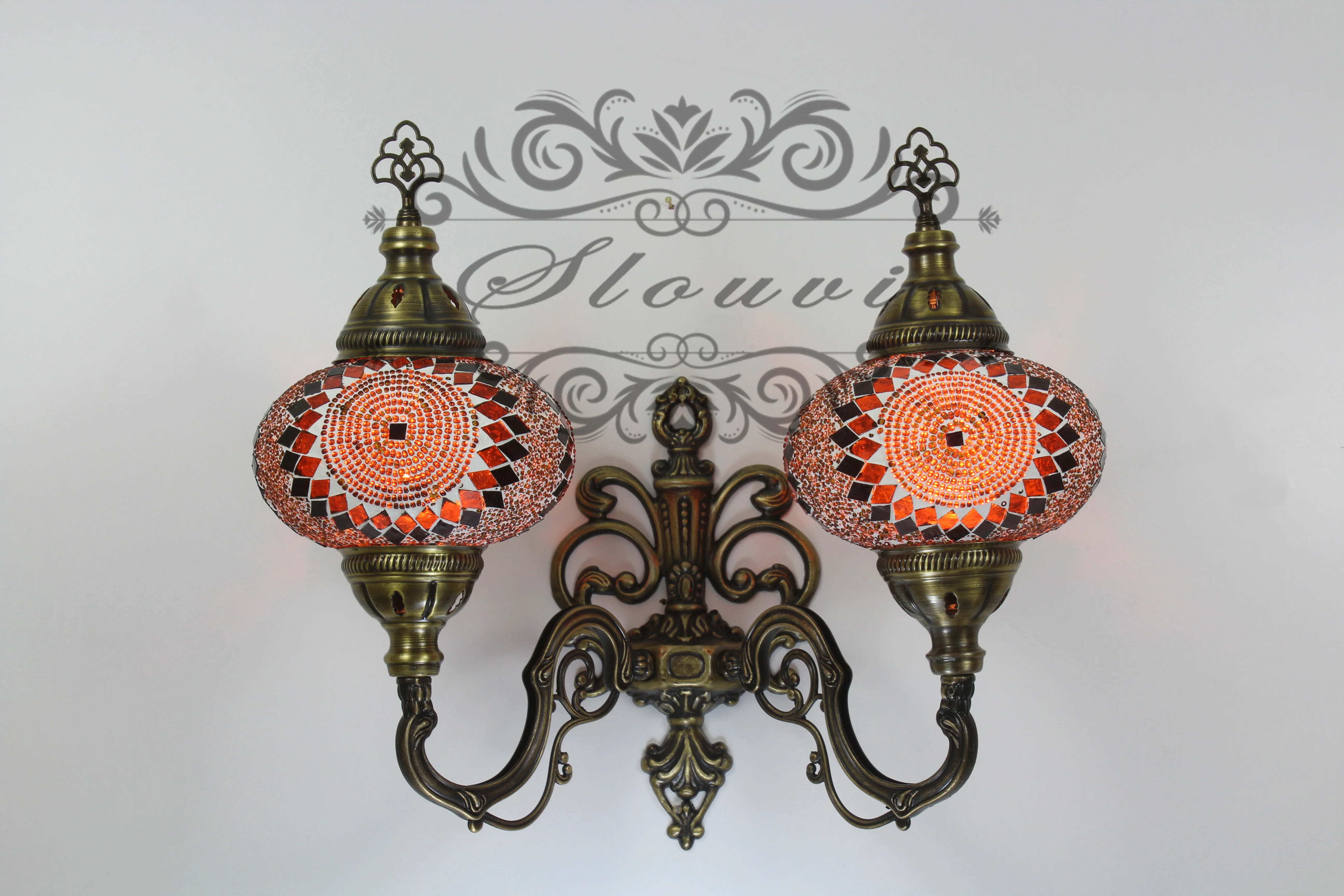 Turkish Mosaic Double Wall Sconce, With Large Globes, Upward - Image 2